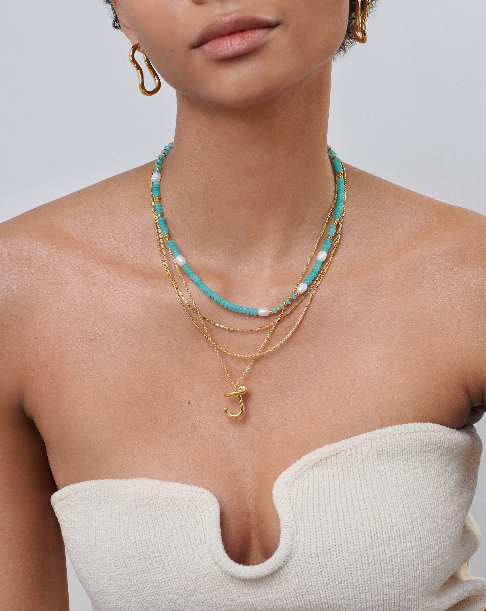 Good Vibes Satellite Pearl Beaded Short Necklace | 18ct Gold Plated/Pearl & Turquoise Quartzite Necklaces Missoma 