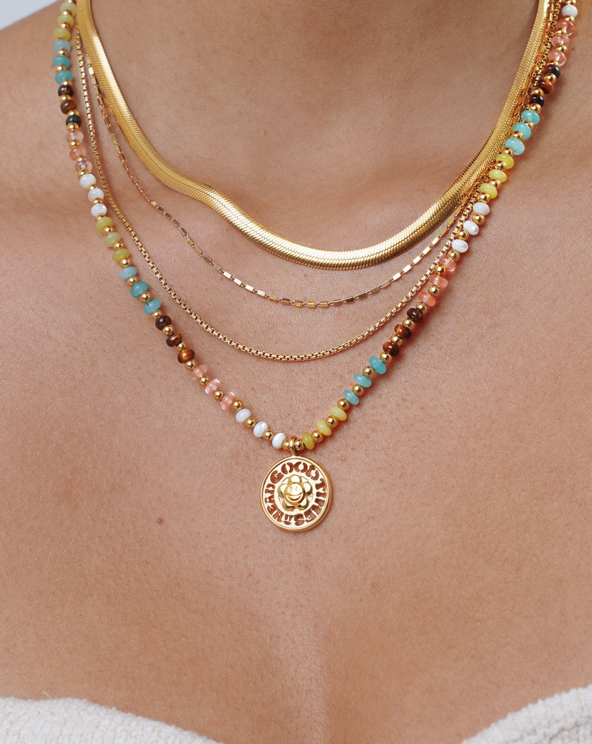 Good Vibes Sunshine Medallion Beaded Necklace | 18ct Gold Plated, Multi Necklaces Missoma 