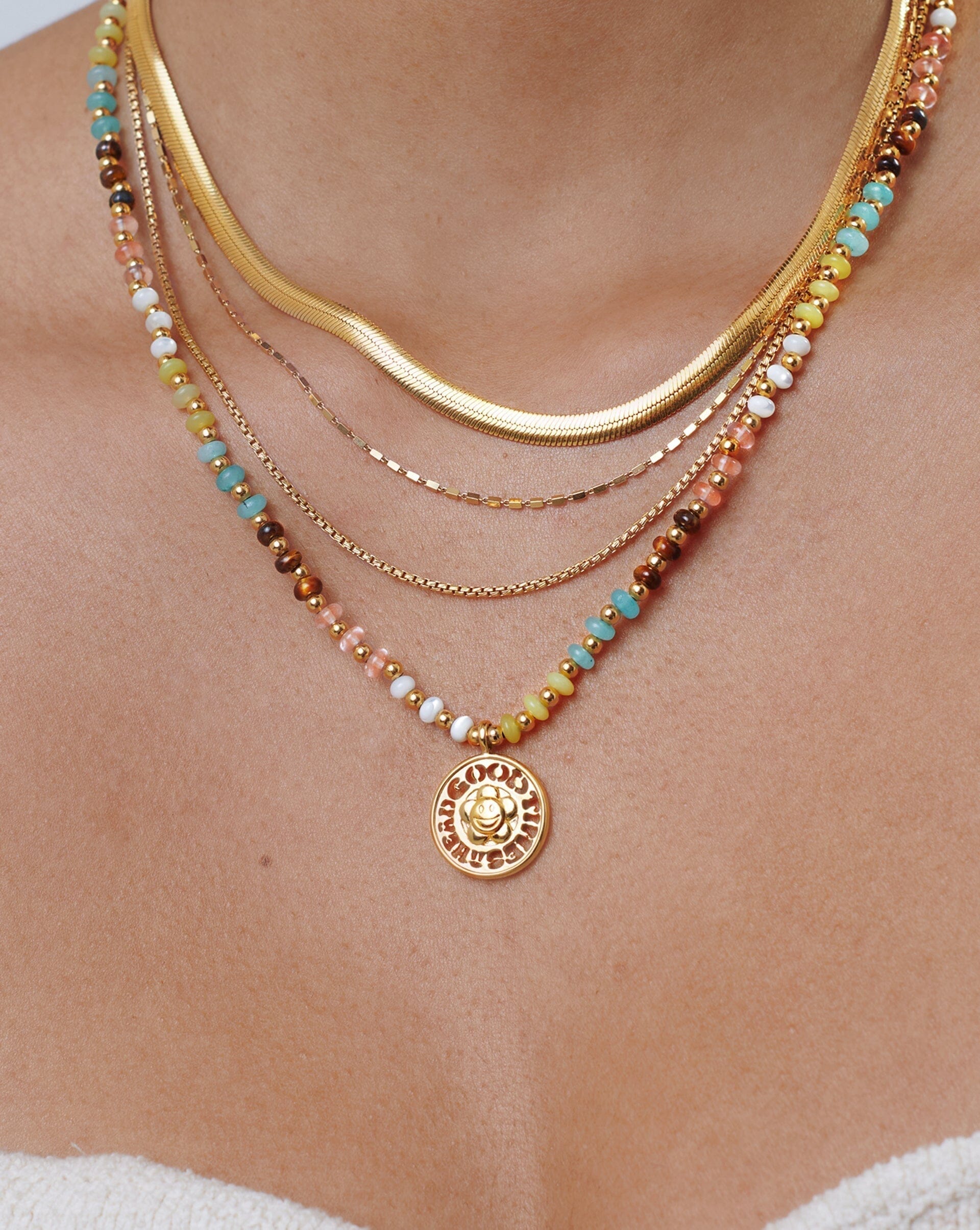 Good Vibes Sunshine Medallion Beaded Necklace | 18ct Gold Plated, Multi Necklaces Missoma 