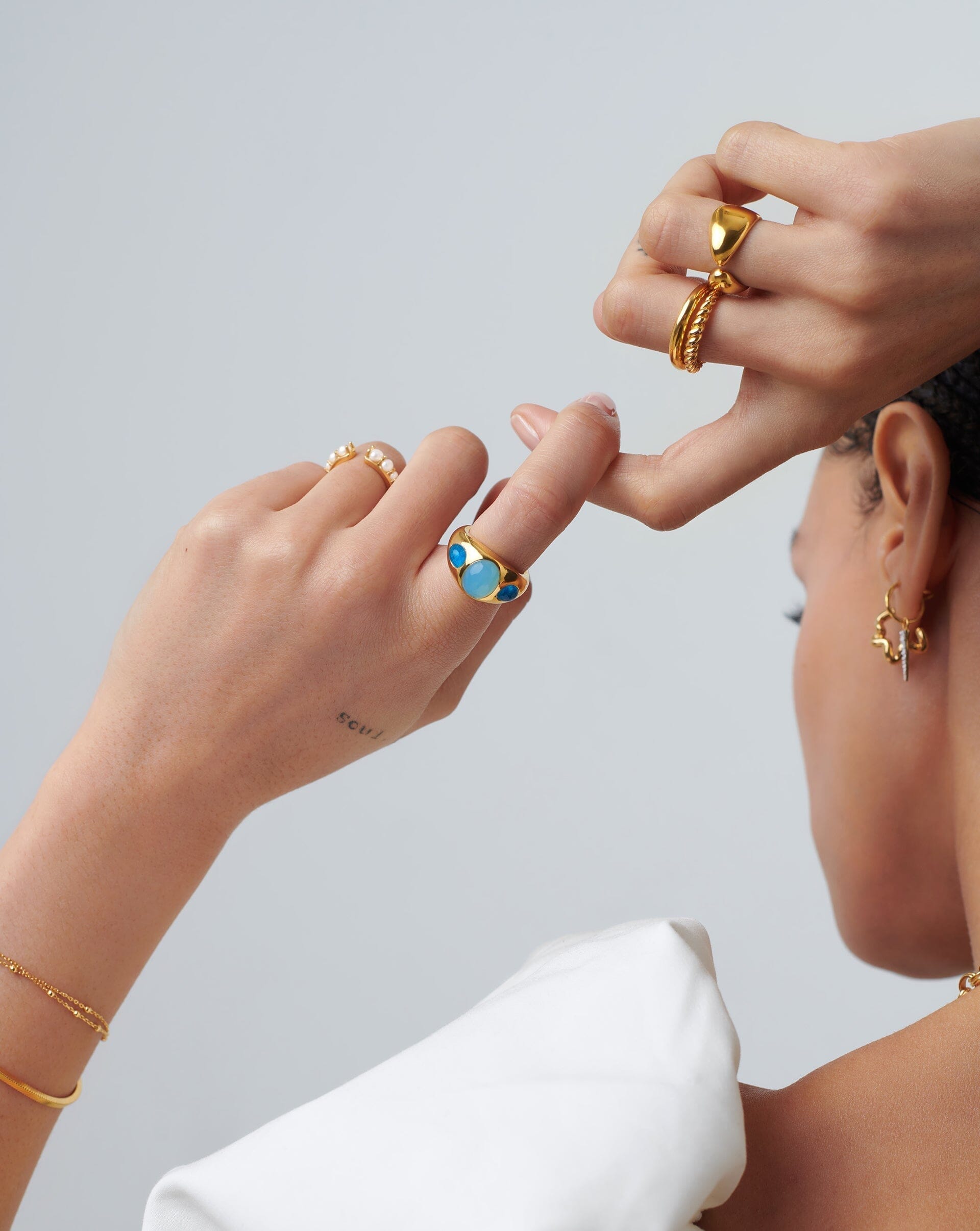 Good Vibes Triple Gemstone Dome Ring | 18ct Gold Plated/Blue Quartz & Aqua Chalcedony Rings Missoma 