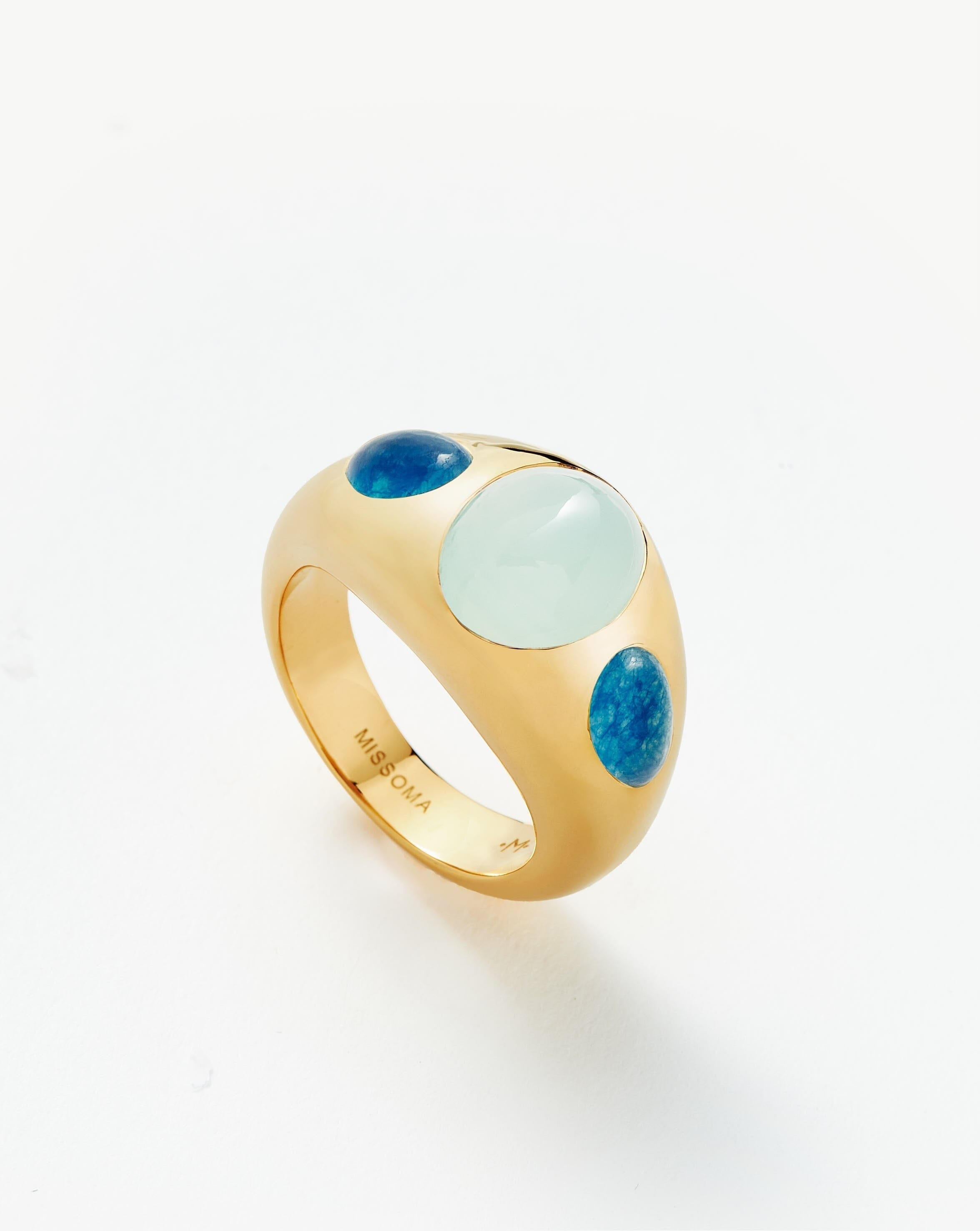 Good Vibes Triple Gemstone Dome Ring | 18ct Gold Plated/Blue Quartz & Aqua Chalcedony Rings Missoma 