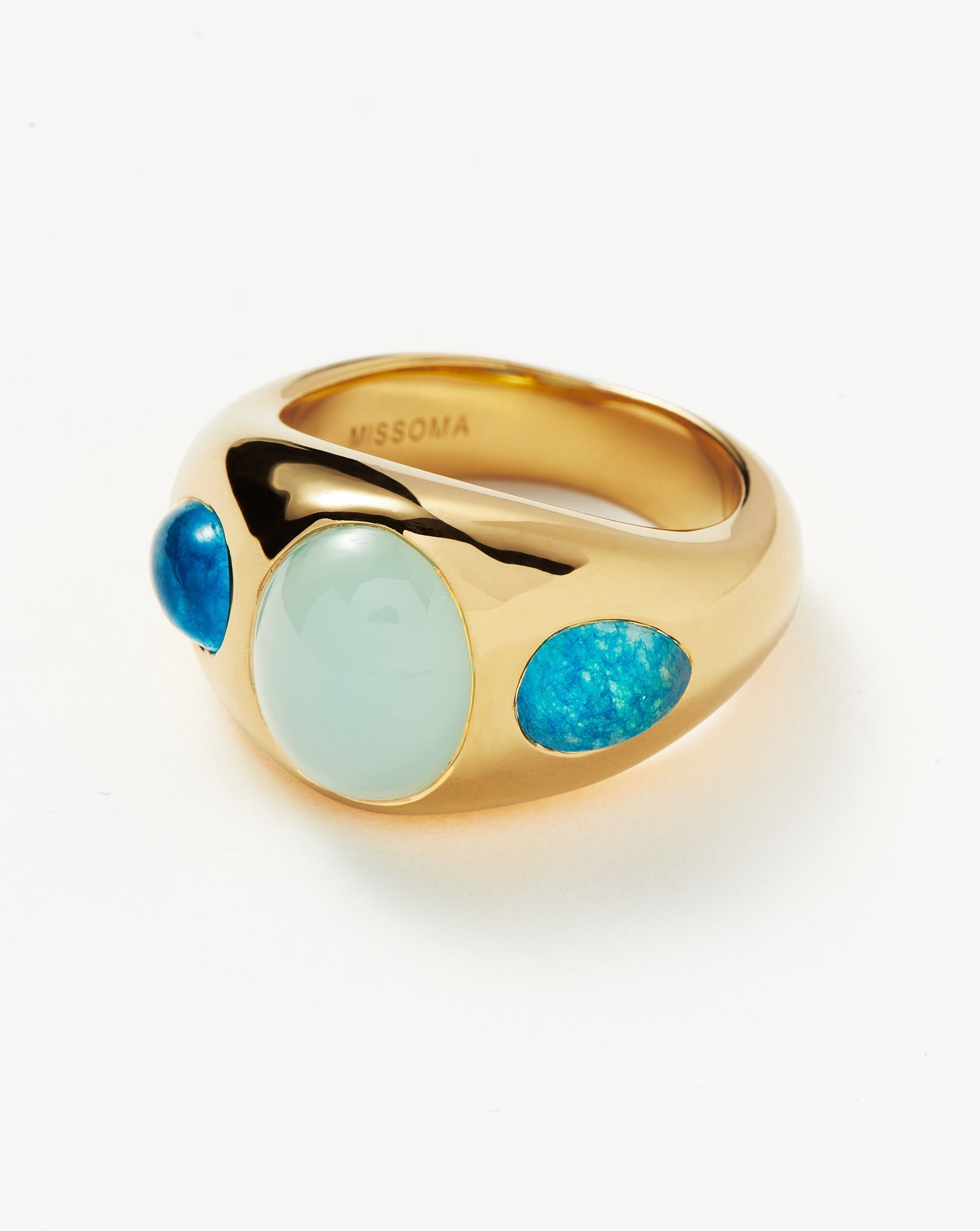 Good Vibes Triple Gemstone Dome Ring | 18ct Gold Plated/Blue Quartz & Aqua Chalcedony Rings Missoma 