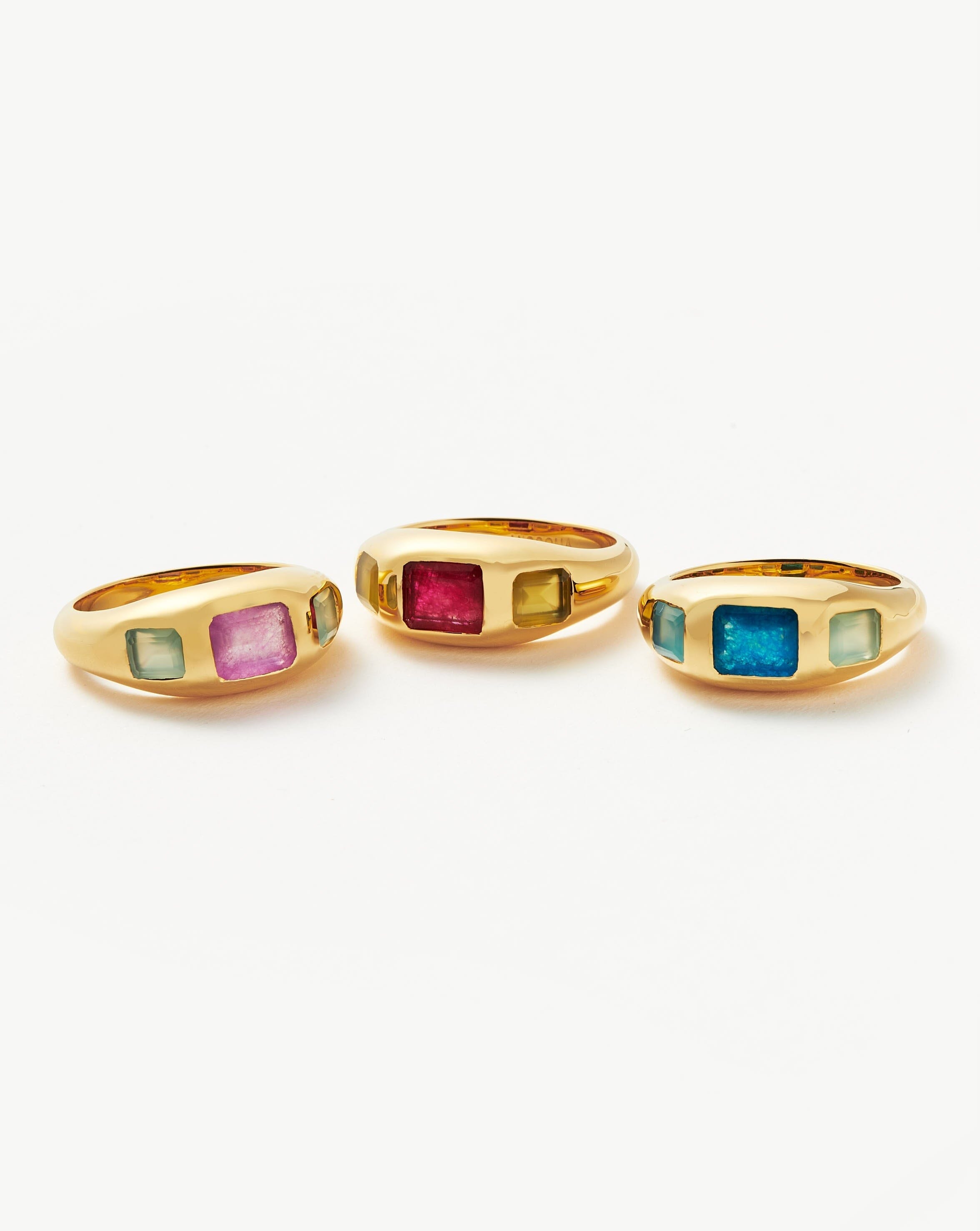 Good Vibes Triple Gemstone Statement Ring | 18ct Gold Plated/Petrol Blue Quartz & Aqua Chalcedony Rings Missoma 