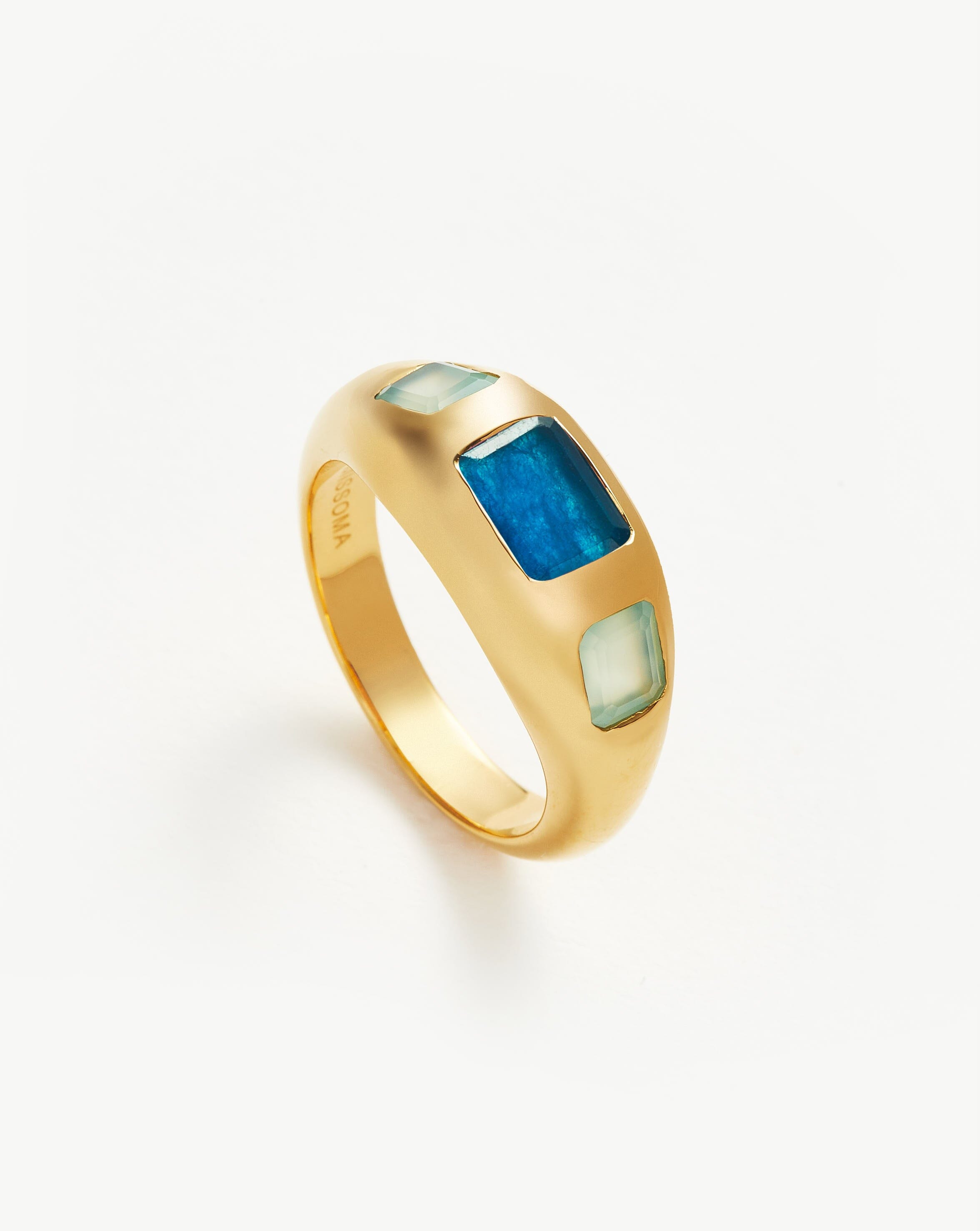 Good Vibes Triple Gemstone Statement Ring | 18ct Gold Plated/Petrol Blue Quartz & Aqua Chalcedony Rings Missoma 