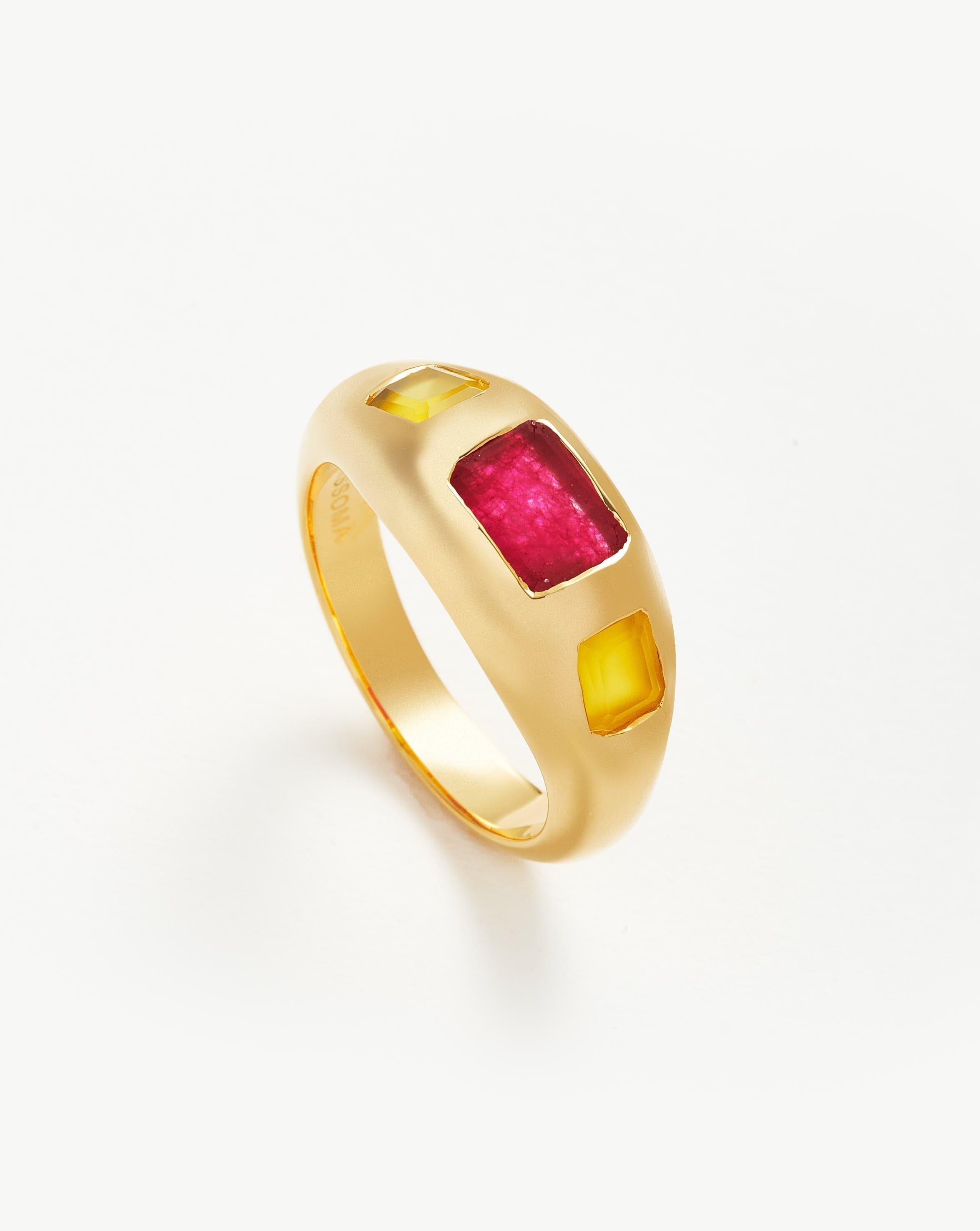 Good Vibes Triple Gemstone Statement Ring | 18ct Gold Plated/Pink Quartz & Mango Chalcedony Rings Missoma 
