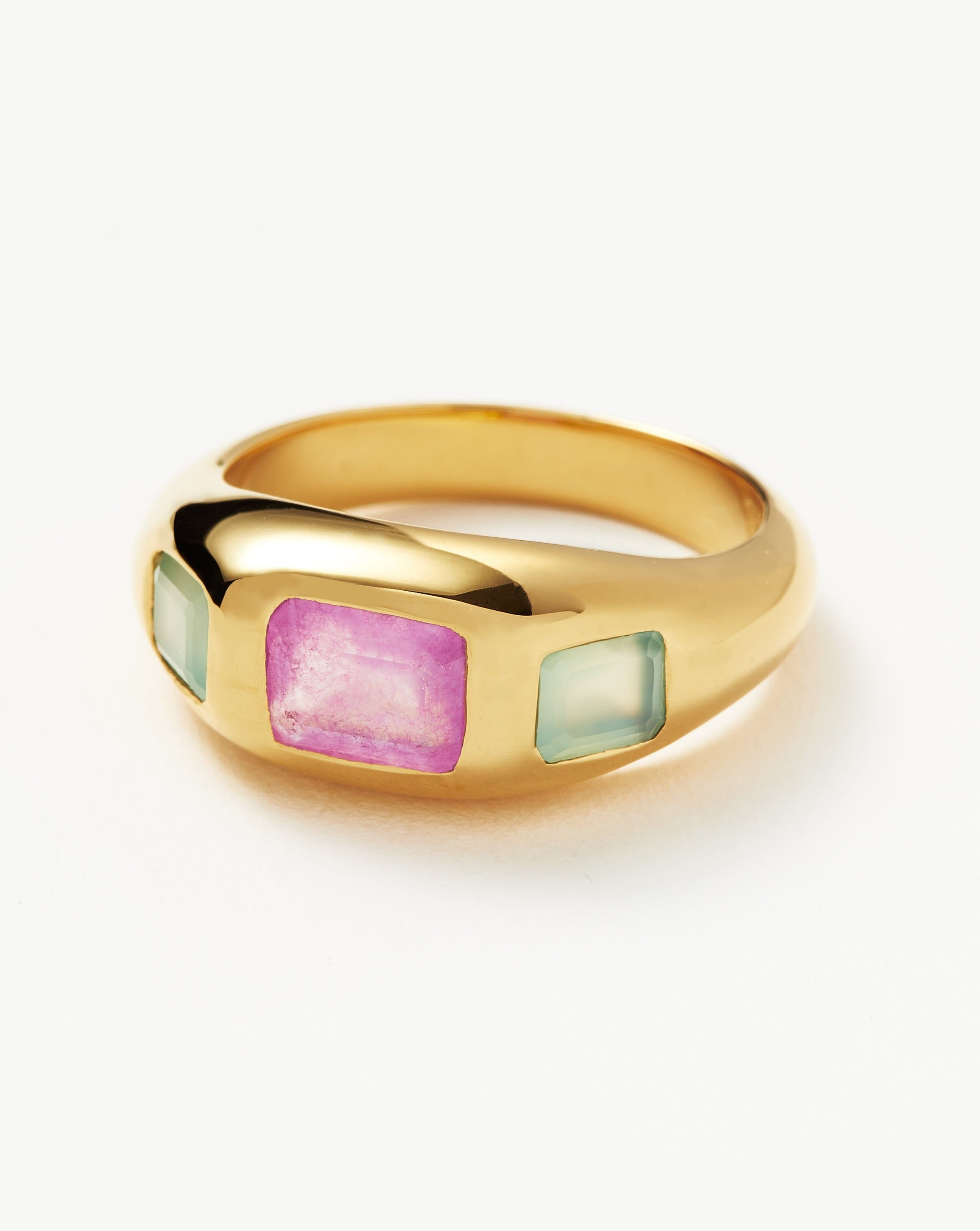 Good Vibes Triple Gemstone Statement Ring 18ct Gold Plated Purple Quartz Aqua Chalcedony