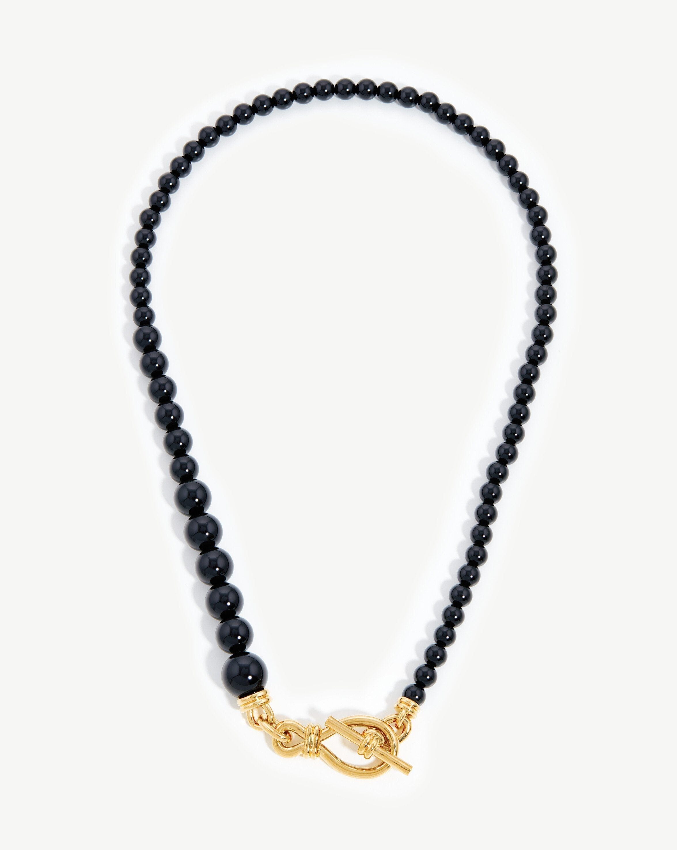 Graduated Sphere T-Bar Necklace | 18ct Gold Plated/Black Onyx Necklaces Missoma 