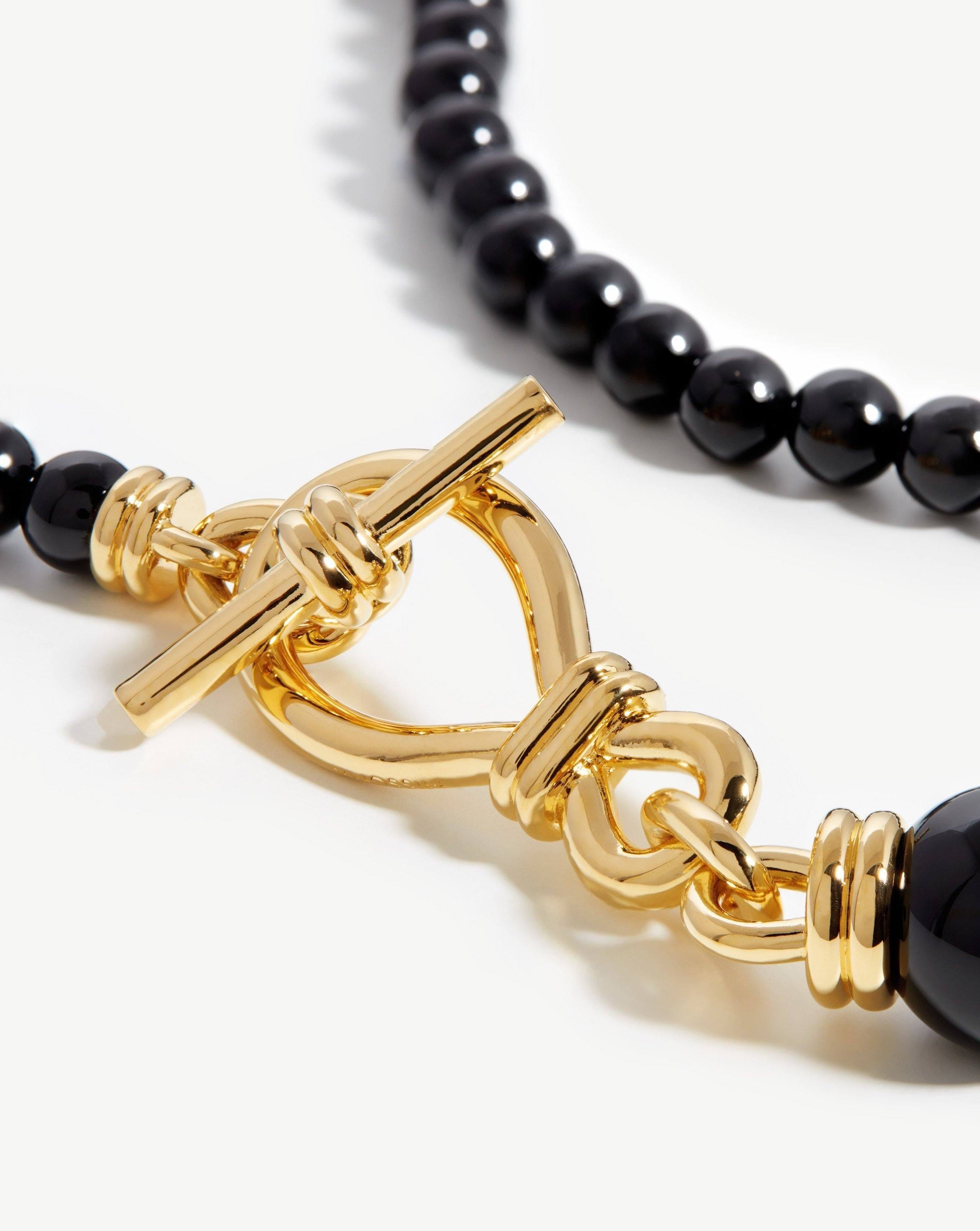 Graduated Sphere T-Bar Necklace | 18ct Gold Plated/Black Onyx Necklaces Missoma 