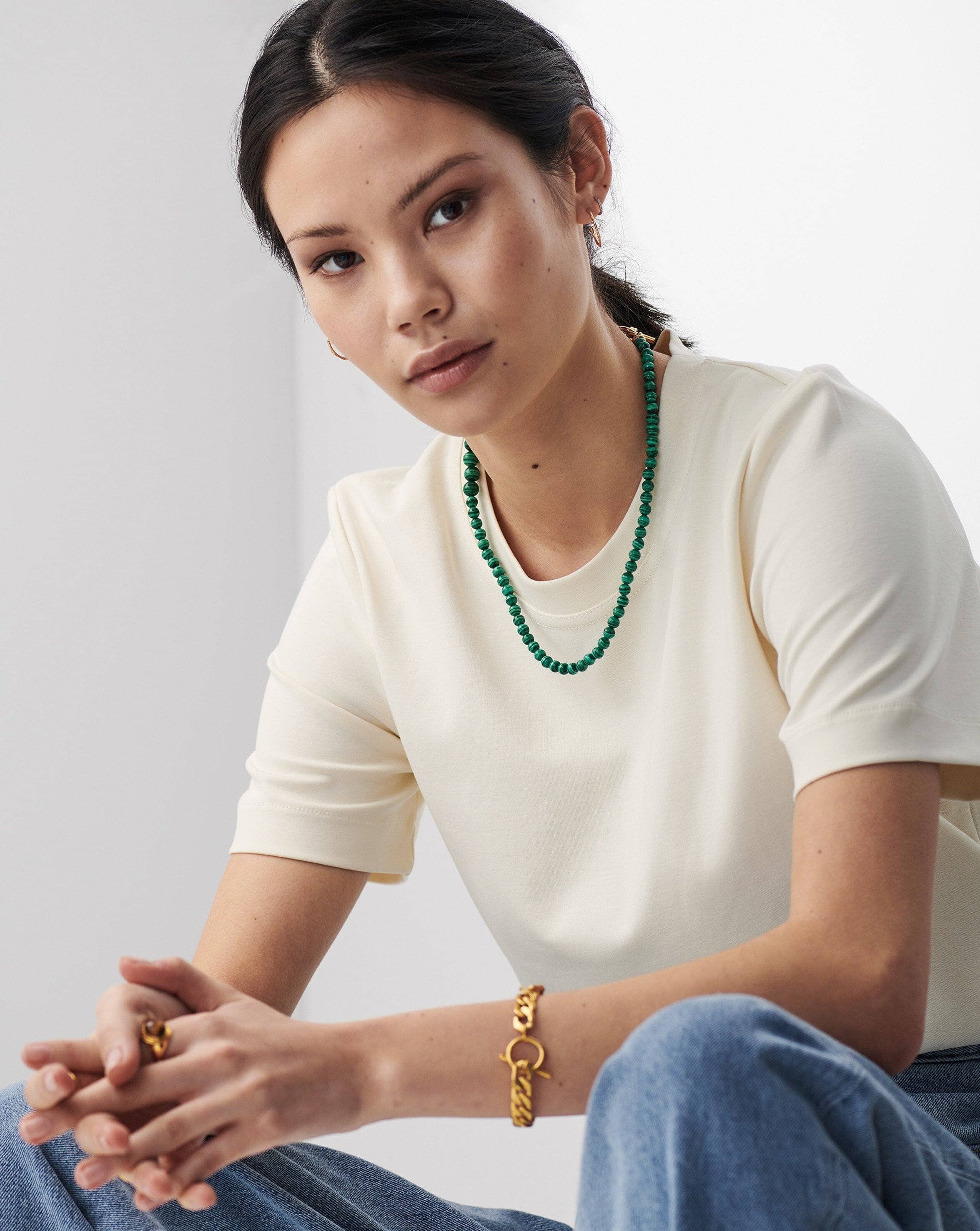 Graduated Sphere T-Bar Necklace | 18ct Gold Plated/Malachite Necklaces Missoma 