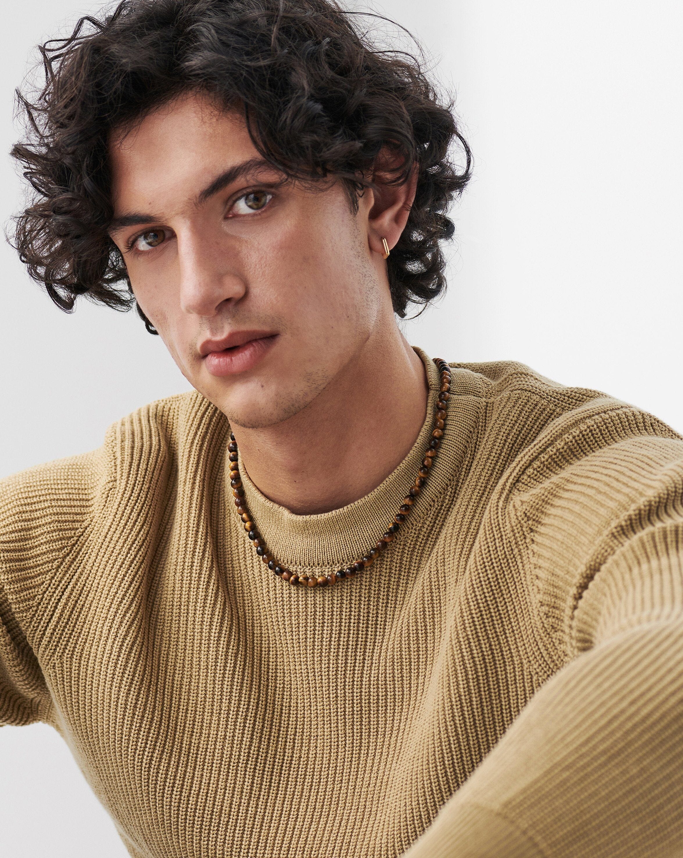 Graduated Sphere T-Bar Necklace | 18ct Gold Plated/Tigers Eye Necklaces Missoma 