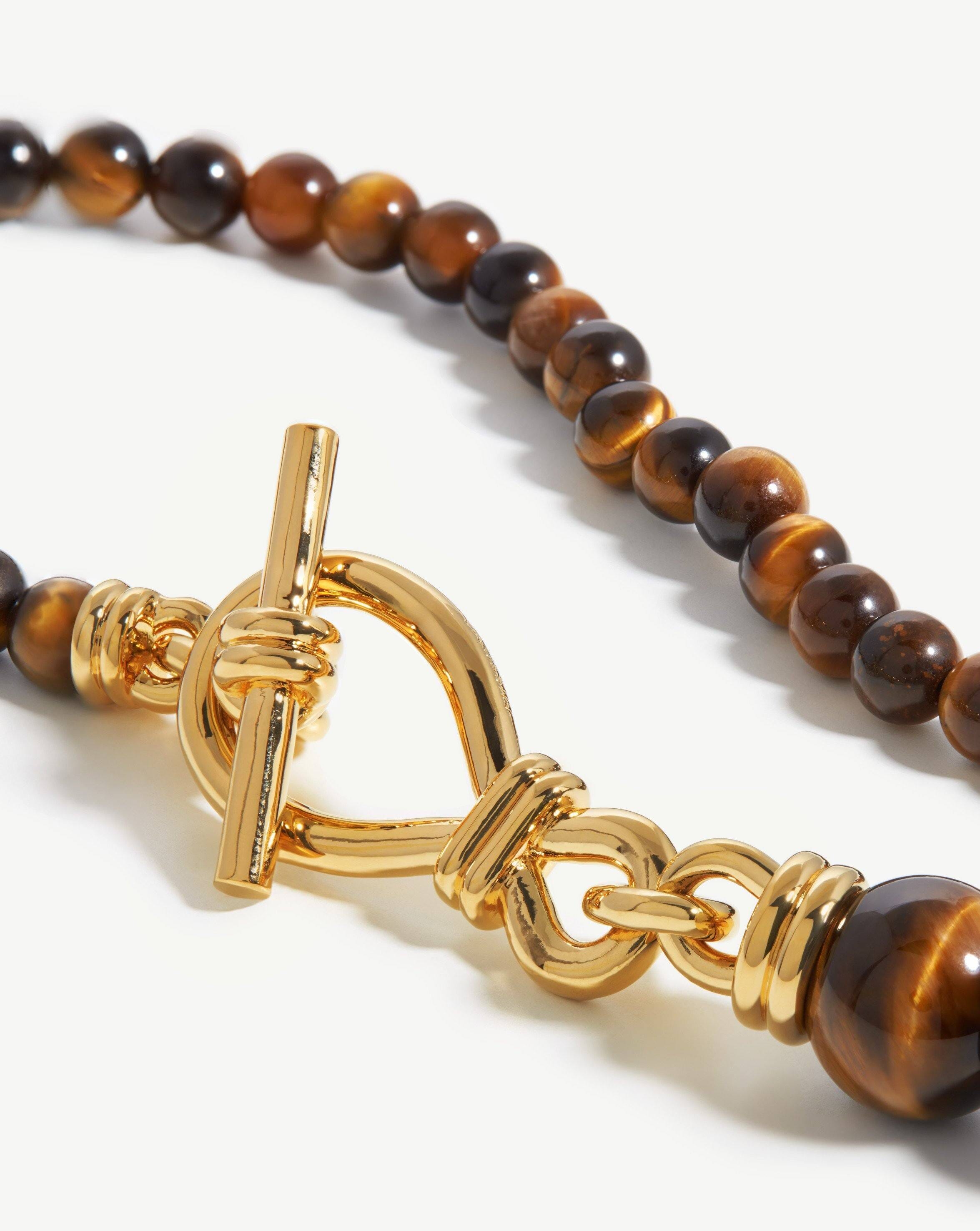 Graduated Sphere T-Bar Necklace | 18ct Gold Plated/Tigers Eye Necklaces Missoma 