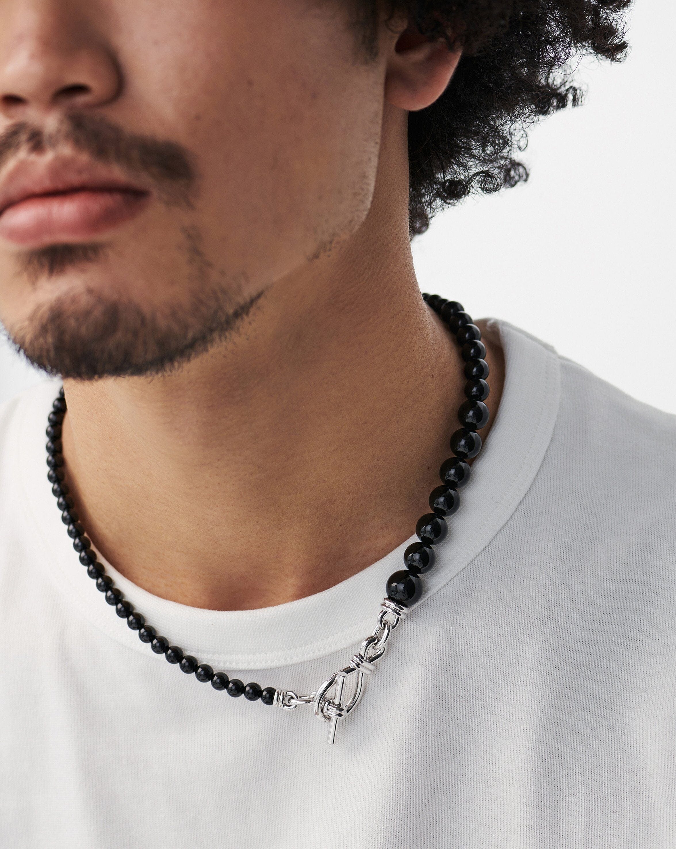 Graduated Sphere T-Bar Necklace | Silver Plated/Black Onyx Necklaces Missoma 