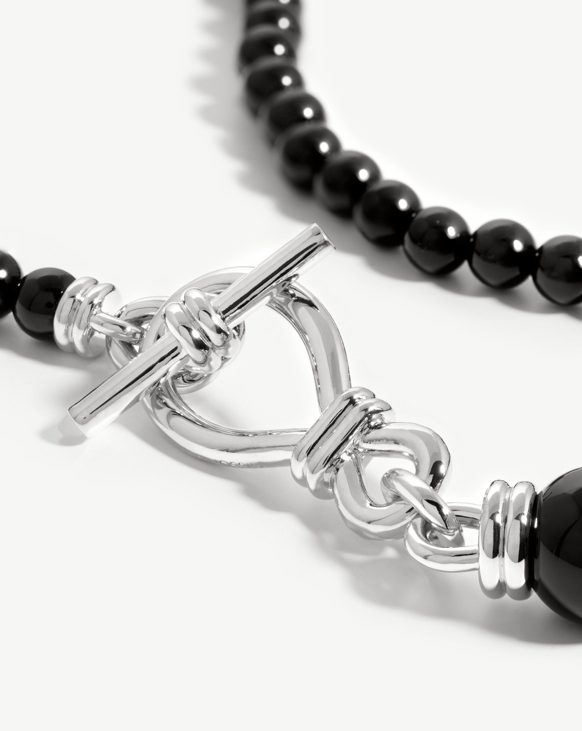 Graduated Sphere T-Bar Necklace | Silver Plated/Black Onyx Necklaces Missoma 