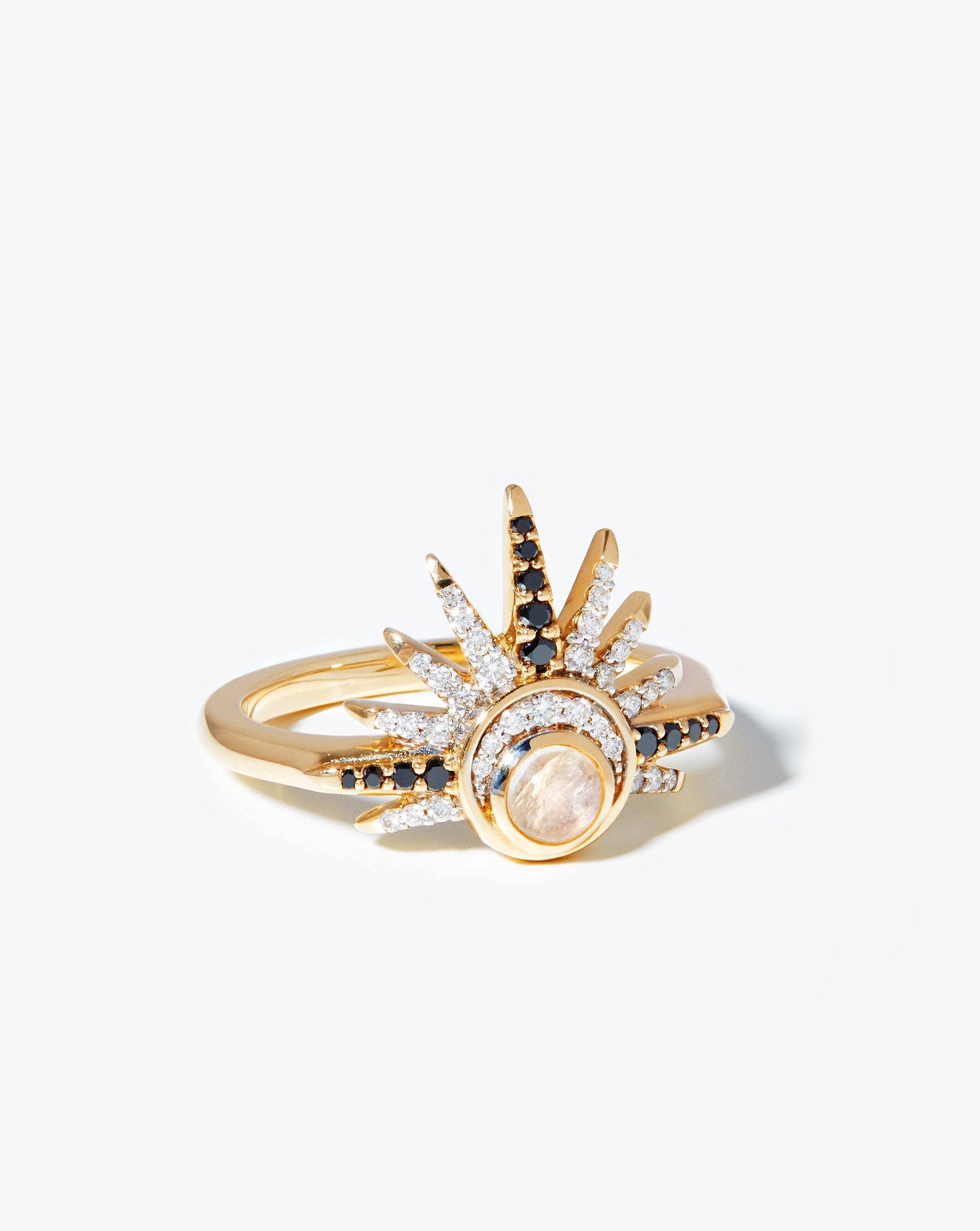 Harris Reed Fine Celestial Ring | 14ct Solid Gold/Rainbow Moonstone & Diamond Rings Missoma 