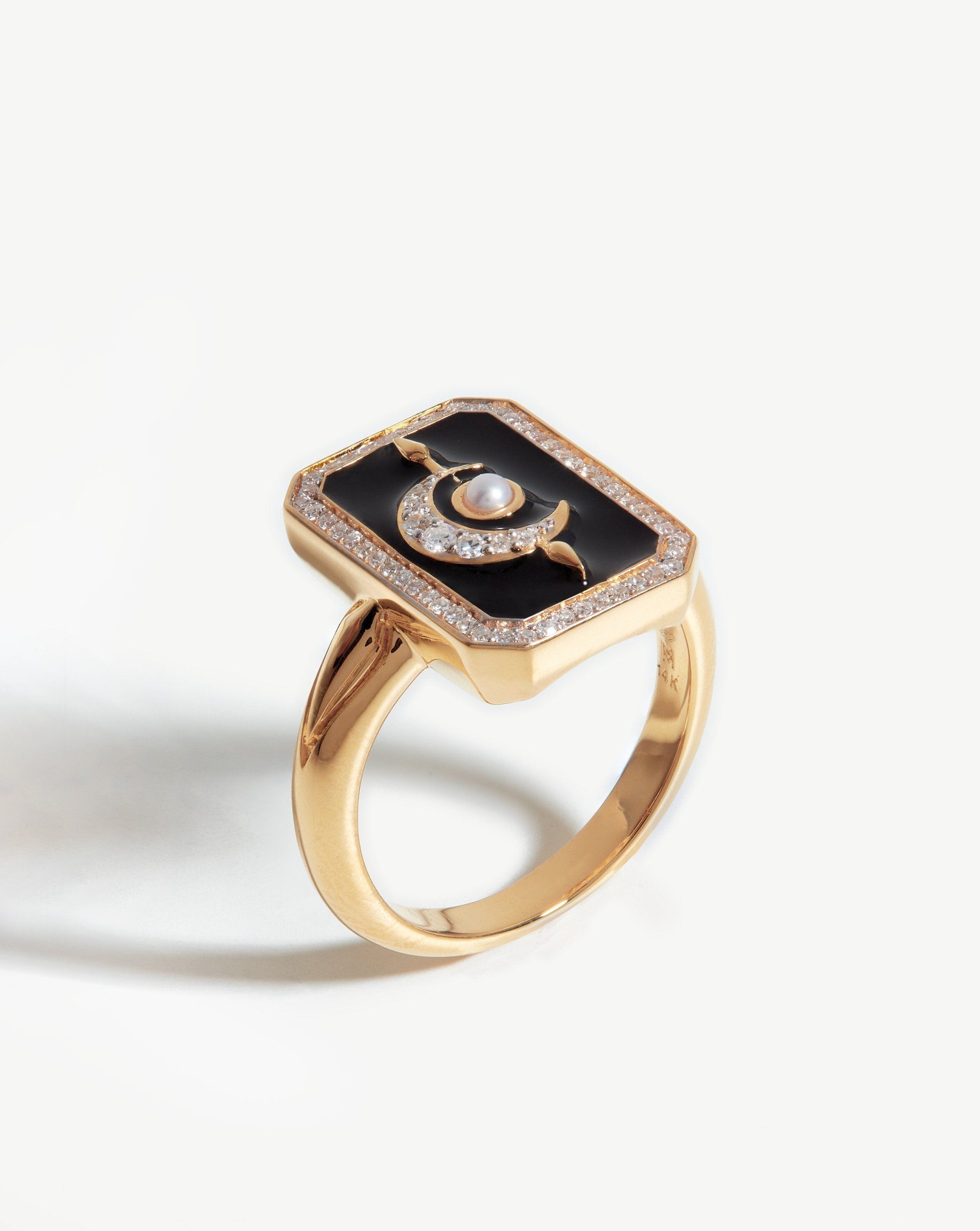 Harris Reed Fine Lunar Ring | 14ct Solid Gold/Diamond & Black Enamel Rings Missoma 