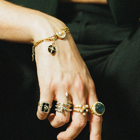 Harris Reed Fine Lunar Ring | 14ct Solid Gold/Diamond & Black Enamel Rings Missoma 