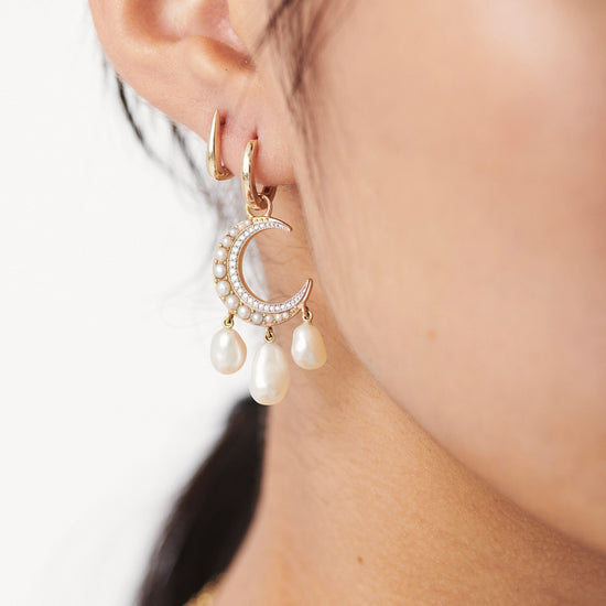 Harris Reed Fine Moon Starlight Earrings | 14ct Solid Gold/Pearl & Diamond Earrings Missoma 