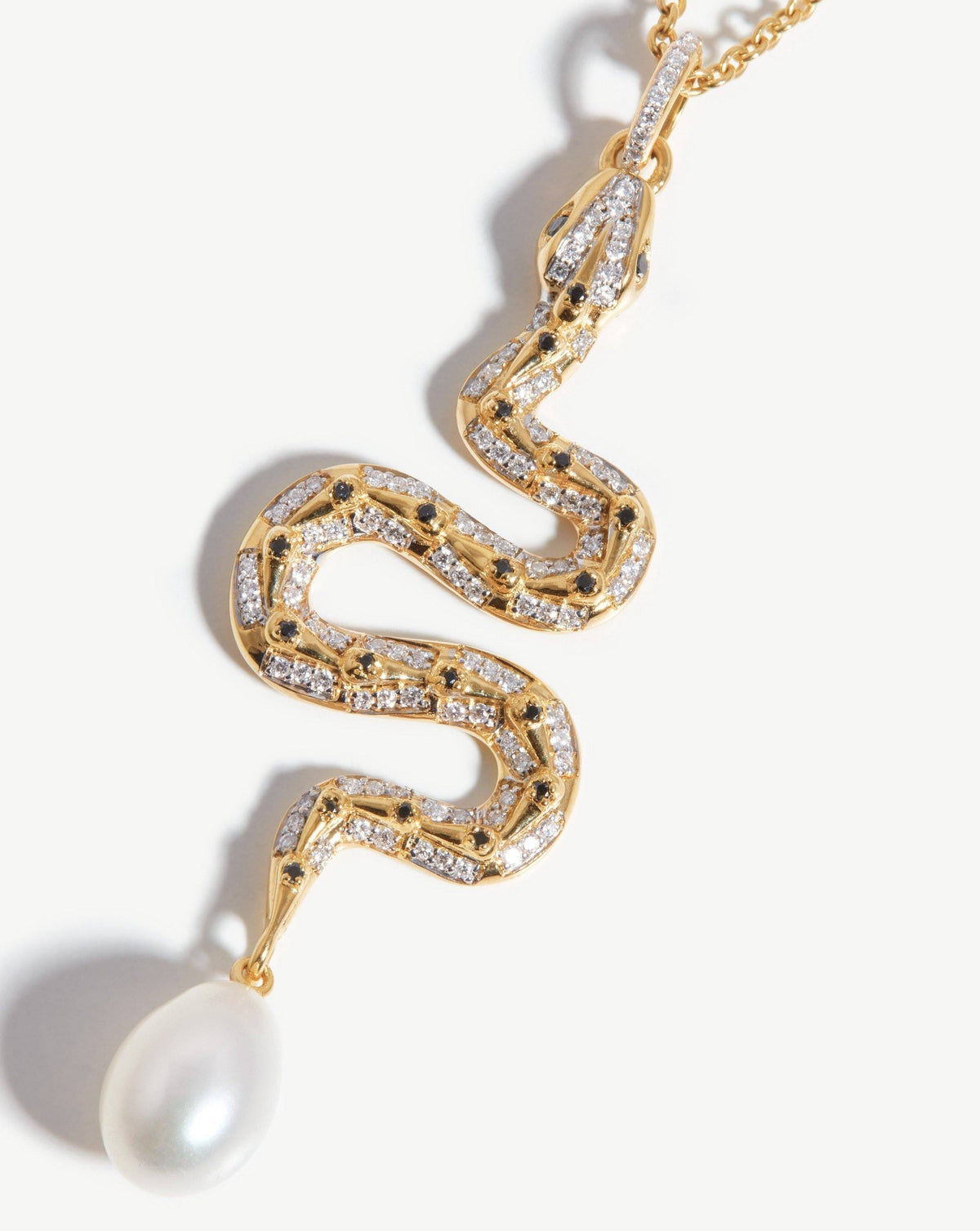 Harris Reed Solid Serpent Necklace 14ct Solid Gold Pearl & Diamond