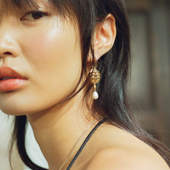 Harris Reed Fine Uncaged Drop Earrings | 14ct Solid Gold/Pearl & Diamond Earrings Missoma 