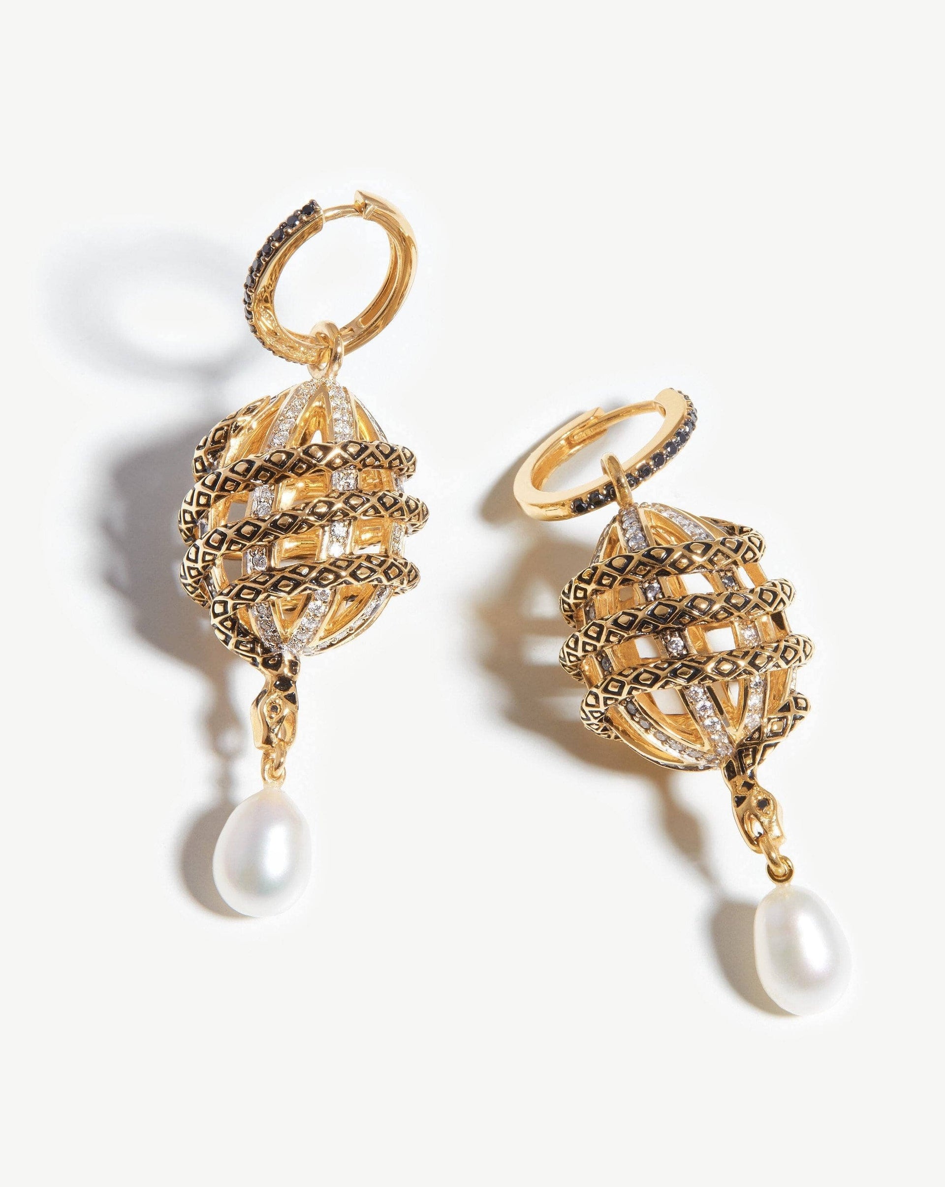 Harris Reed Solid Uncaged Drop Earrings 14ct Solid Gold Pearl & Diamond