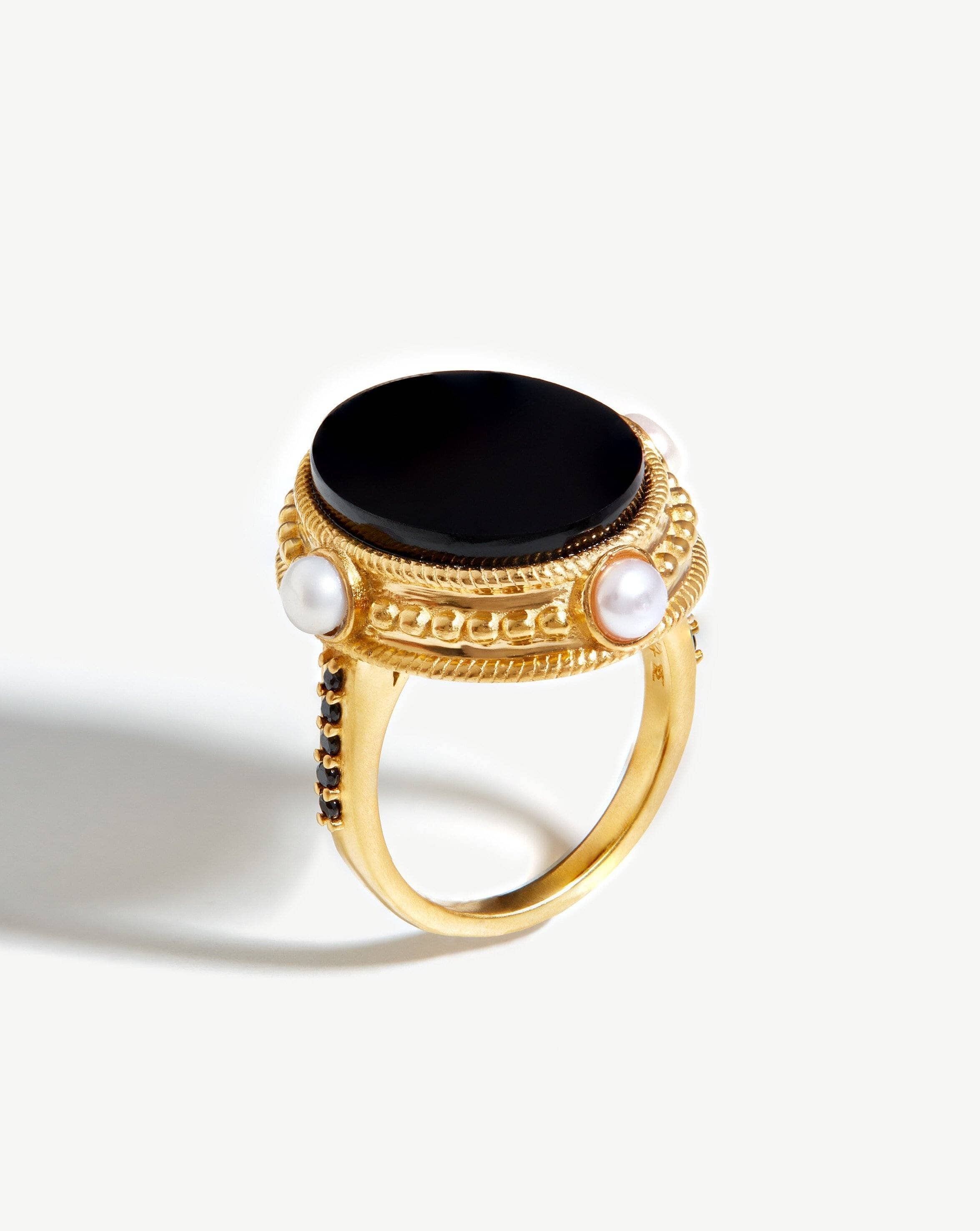 Harris Reed Golden Seal Ring | 18ct Gold Plated/Pearl & Black Onyx Rings Missoma 