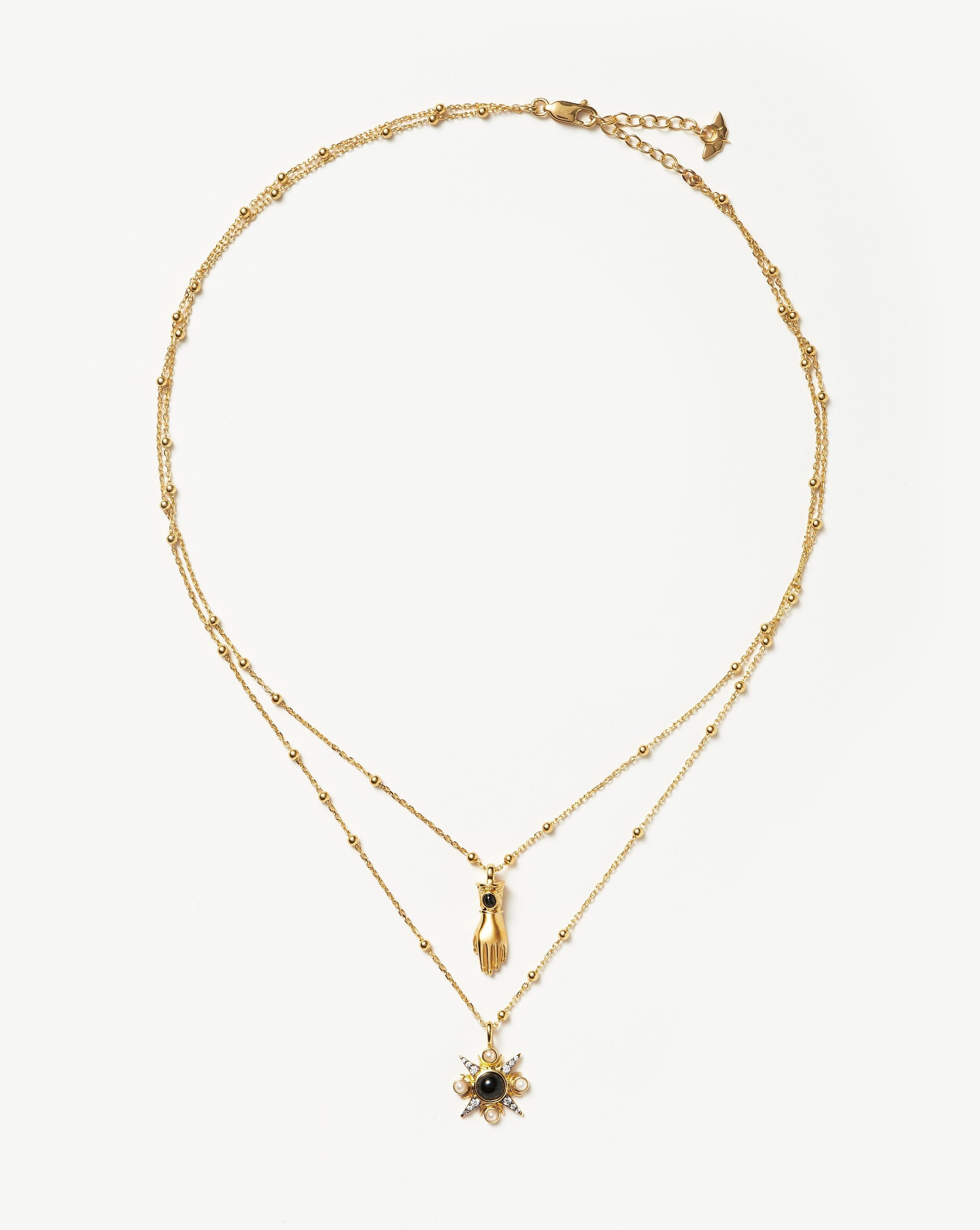 Harris Reed Handpicked Double Chain Pendant Necklace | 18ct Gold Plated/Pearl & Onyx Necklaces Missoma 18ct Gold Plated/Pearl & Onyx 