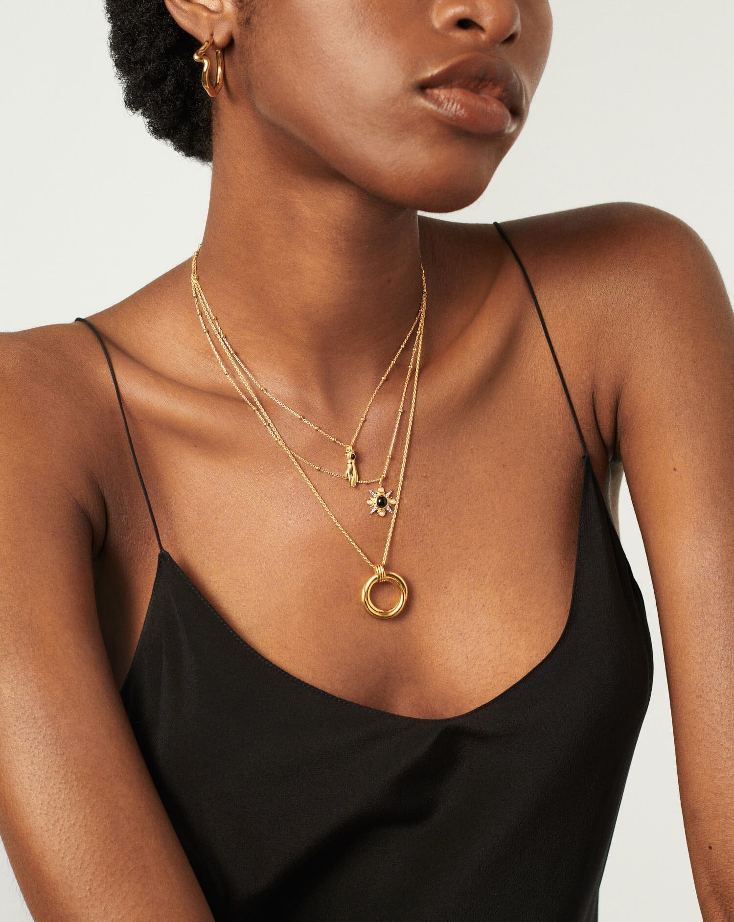 Harris Reed Handpicked Double Chain Pendant Necklace | 18ct Gold Plated/Pearl & Onyx Necklaces Missoma 