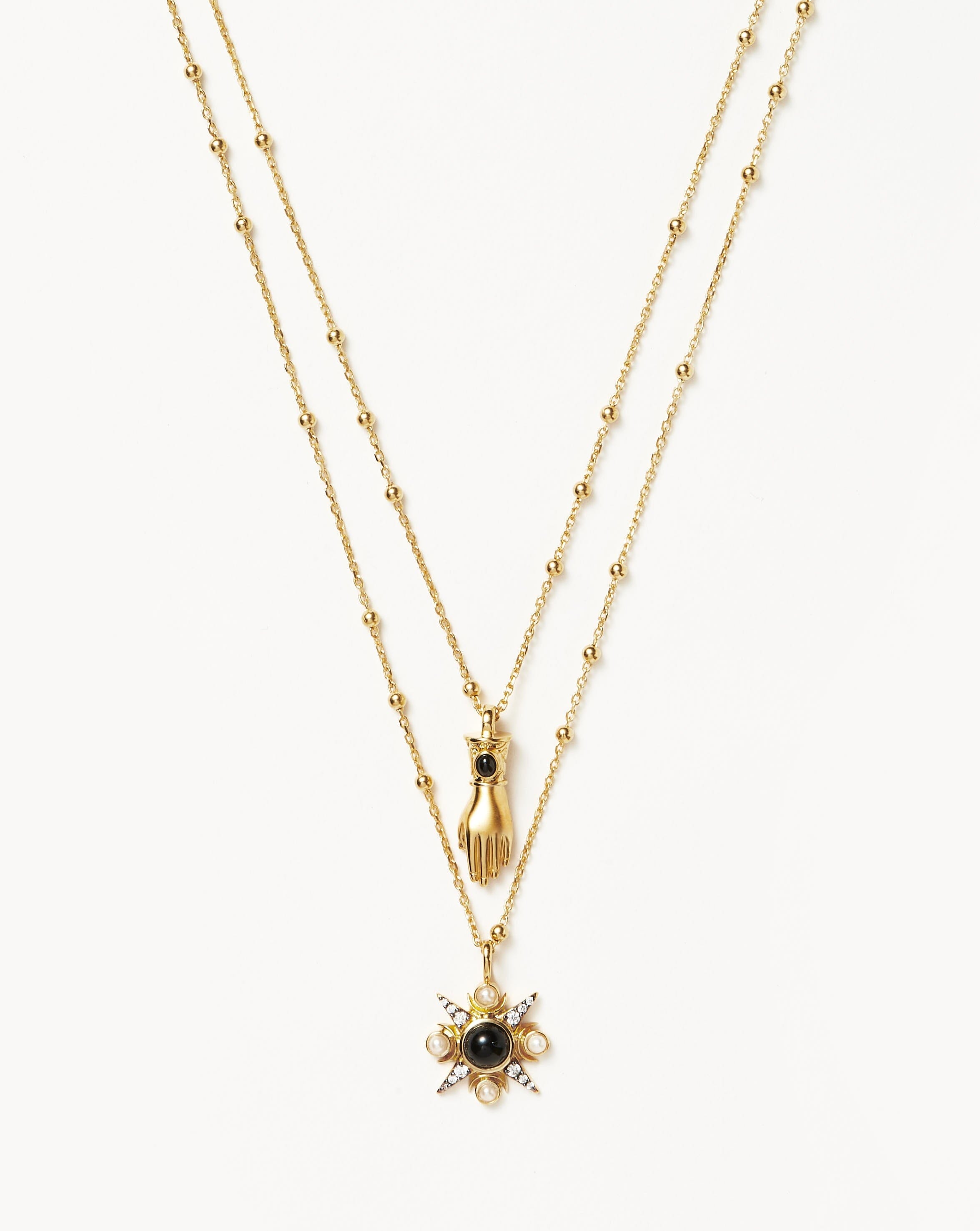 Harris Reed Handpicked Double Chain Pendant Necklace | 18ct Gold Plated/Pearl & Onyx Necklaces Missoma 