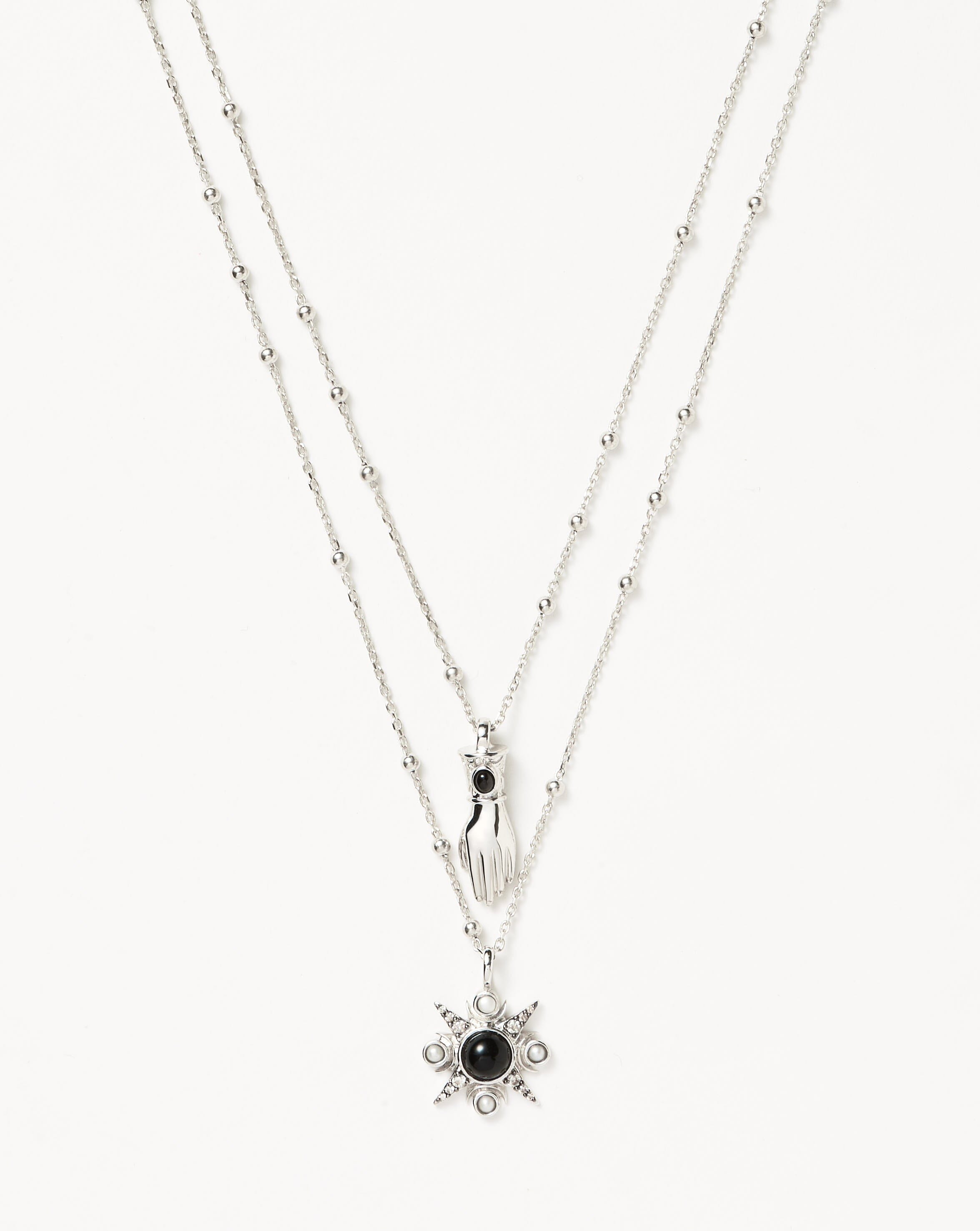 Harris Reed Handpicked Double Chain Pendant Necklace | Silver Plated/Pearl & Onyx Necklaces Missoma 