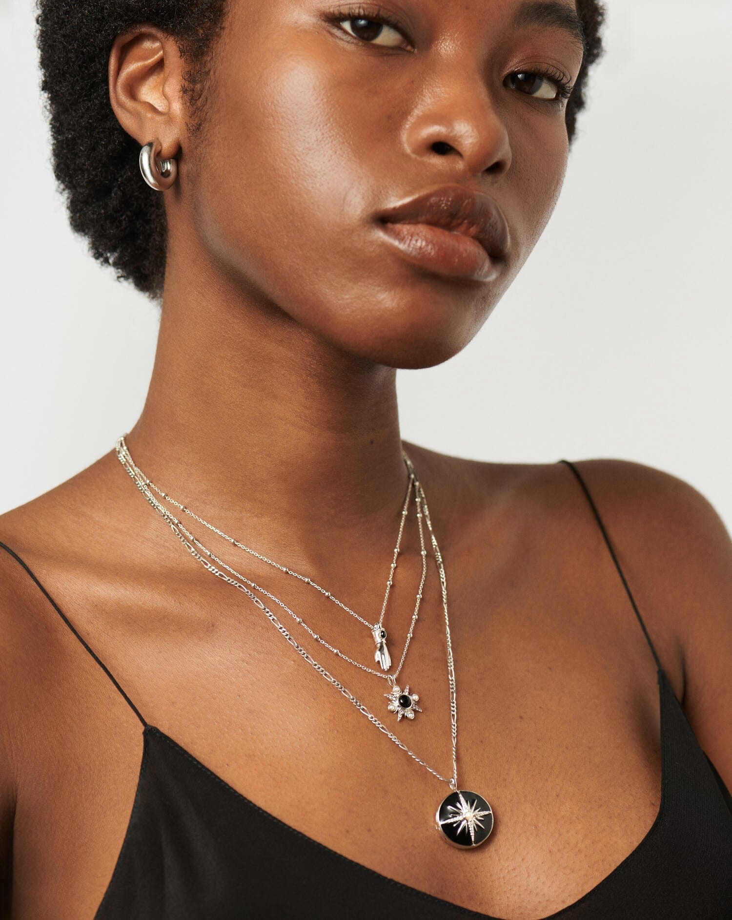 Harris Reed Handpicked Double Chain Pendant Necklace | Silver Plated/Pearl & Onyx Necklaces Missoma 