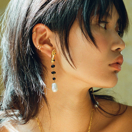 Harris Reed Handpicked Serpent Earrings | 18ct Gold Plated/Pearl & Black Onyx Earrings Missoma 