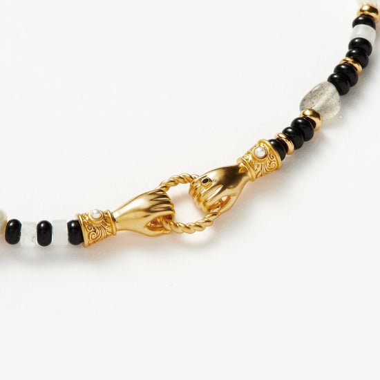 Harris Reed In Good Hands Beaded Gemstone Bracelet | 18ct Gold Plated/Black Chalcedony & Pearl Bracelets Missoma 