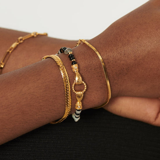 Harris Reed In Good Hands Beaded Gemstone Bracelet | 18ct Gold Plated/Black Chalcedony & Pearl Bracelets Missoma 