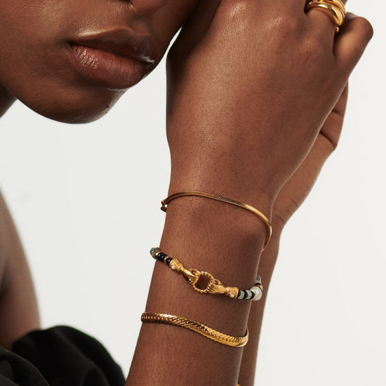 Harris Reed In Good Hands Beaded Gemstone Bracelet | 18ct Gold Plated/Black Chalcedony & Pearl Bracelets Missoma 