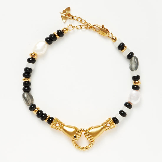 Harris Reed In Good Hands Beaded Gemstone Bracelet | 18ct Gold Plated/Black Chalcedony & Pearl Bracelets Missoma 