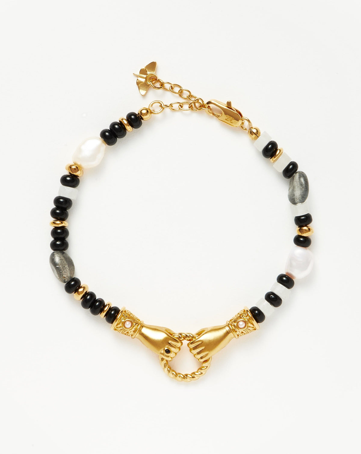 Harris Reed Good Hands Beaded Gemstone Bracelet 18ct Plated Black Chalcedony & Pearl