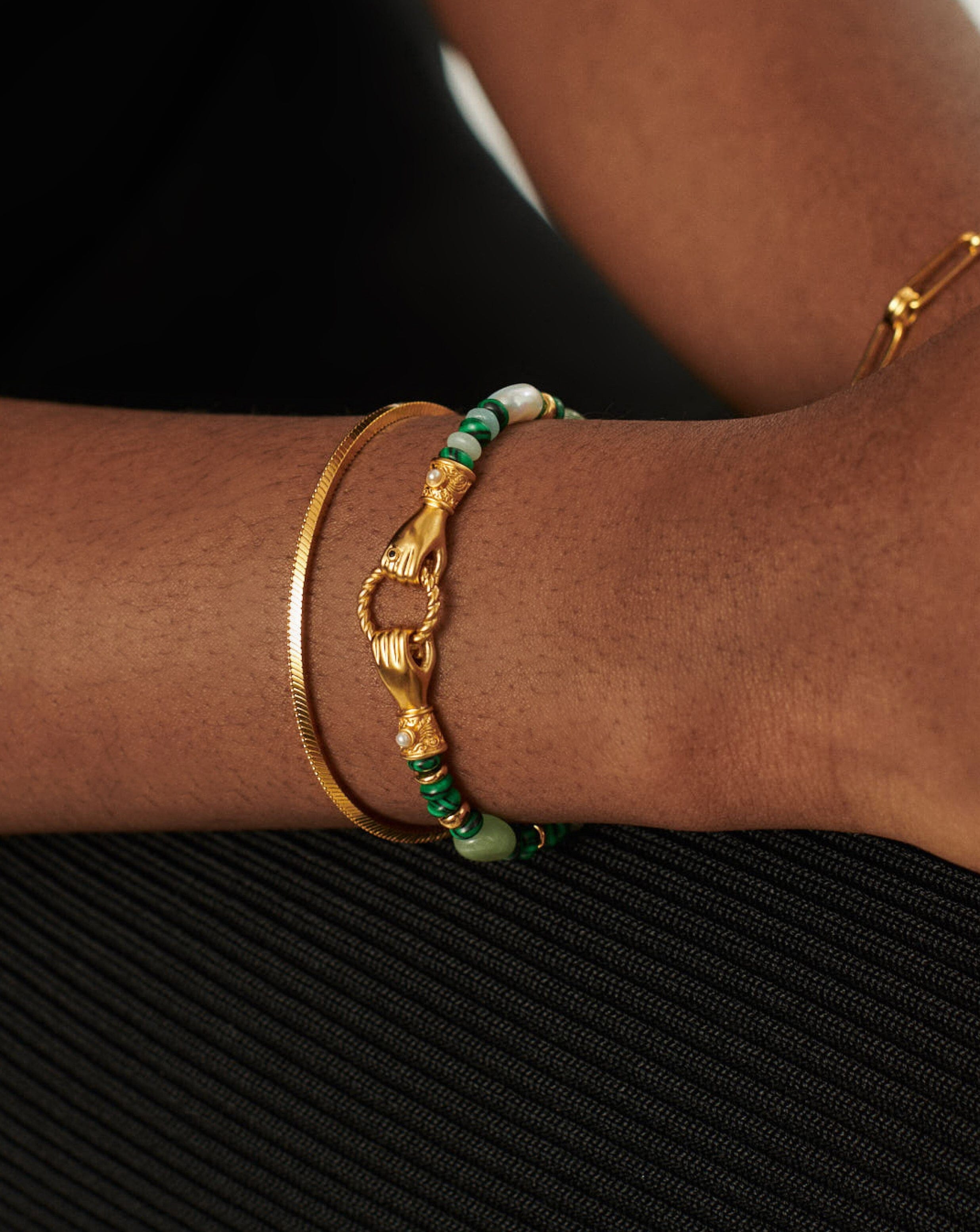 Unforgettable Gifts for Mom - Handpicked 14ct Gold Jewelry at Missoma UK 6 Harris Reed In Good Hands Beaded Gemstone Bracelet | 18ct Gold Plated/Multi Green Gemstone & Pearl Bracelets Missoma