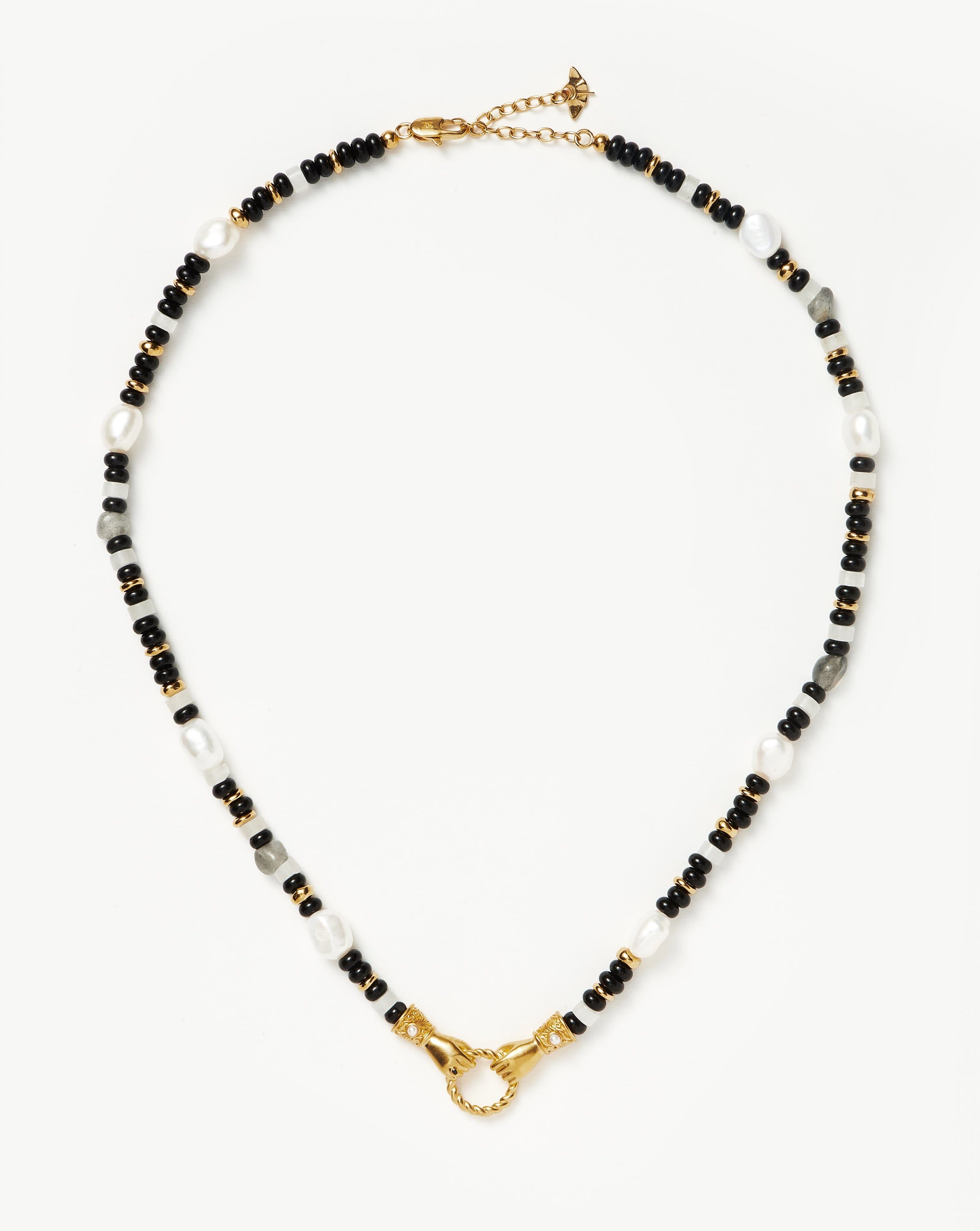 Harris Reed In Good Hands Beaded Gemstone Necklace | 18ct Gold Plated/Black Chalcedony & Pearl Necklaces Missoma 