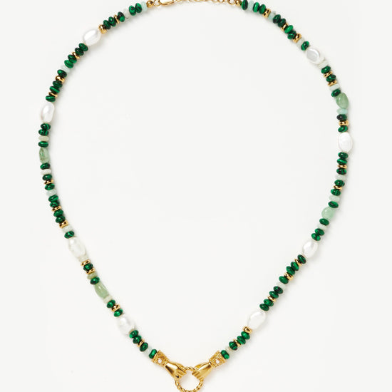 Harris Reed In Good Hands Beaded Gemstone Necklace | 18ct Gold Plated/Multi Green Gemstone & Pearl Necklaces Missoma 