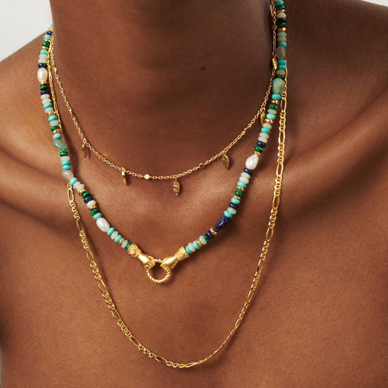 Harris Reed In Good Hands Beaded Gemstone Necklace | 18ct Gold Plated/Turquoise, Lapis & Pearl Necklaces Missoma 
