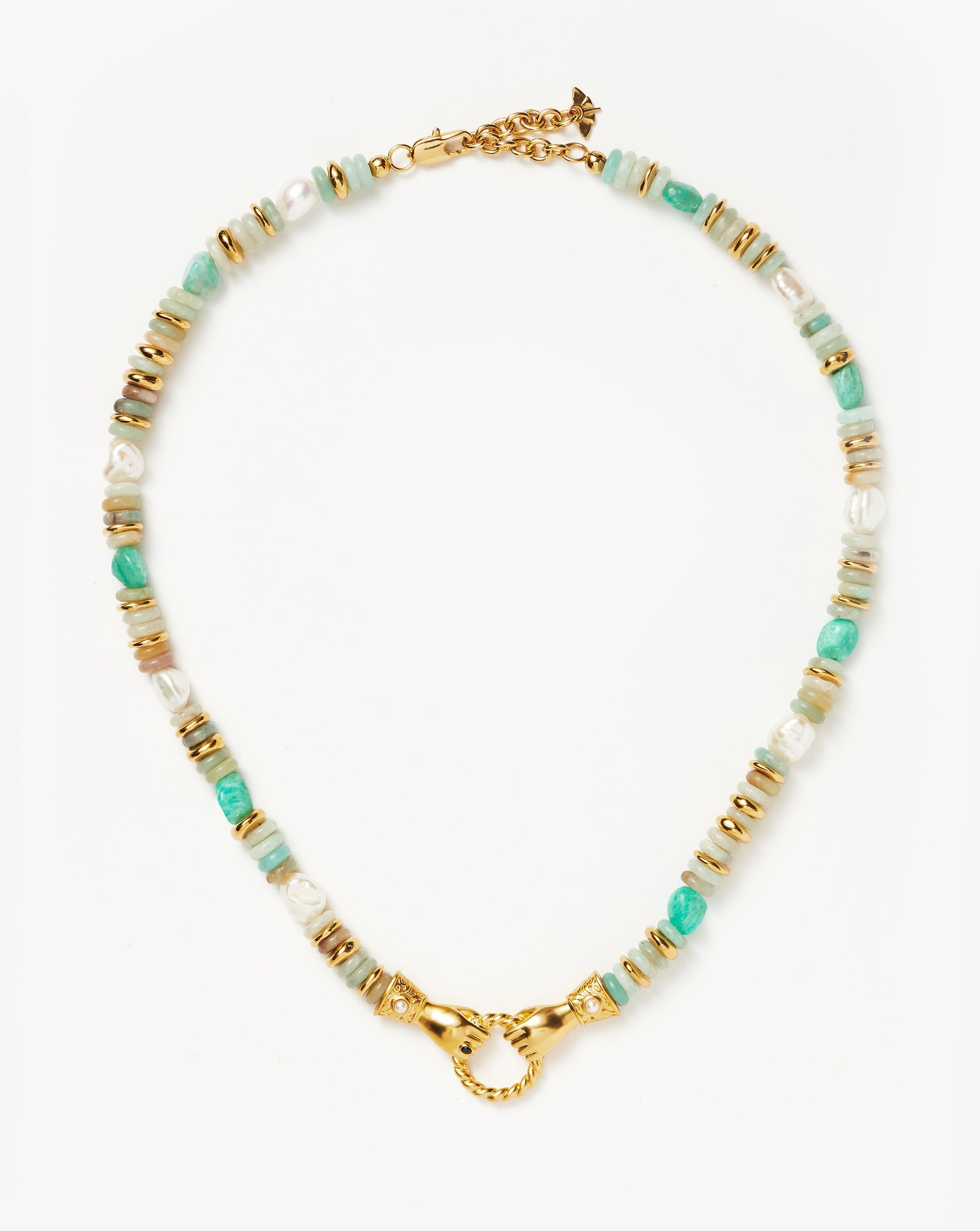 Harris Reed In Good Hands Chunky Beaded Gemstone Necklace | 18ct Gold Plated/Multi Amazonite & Pearl Necklaces Missoma 