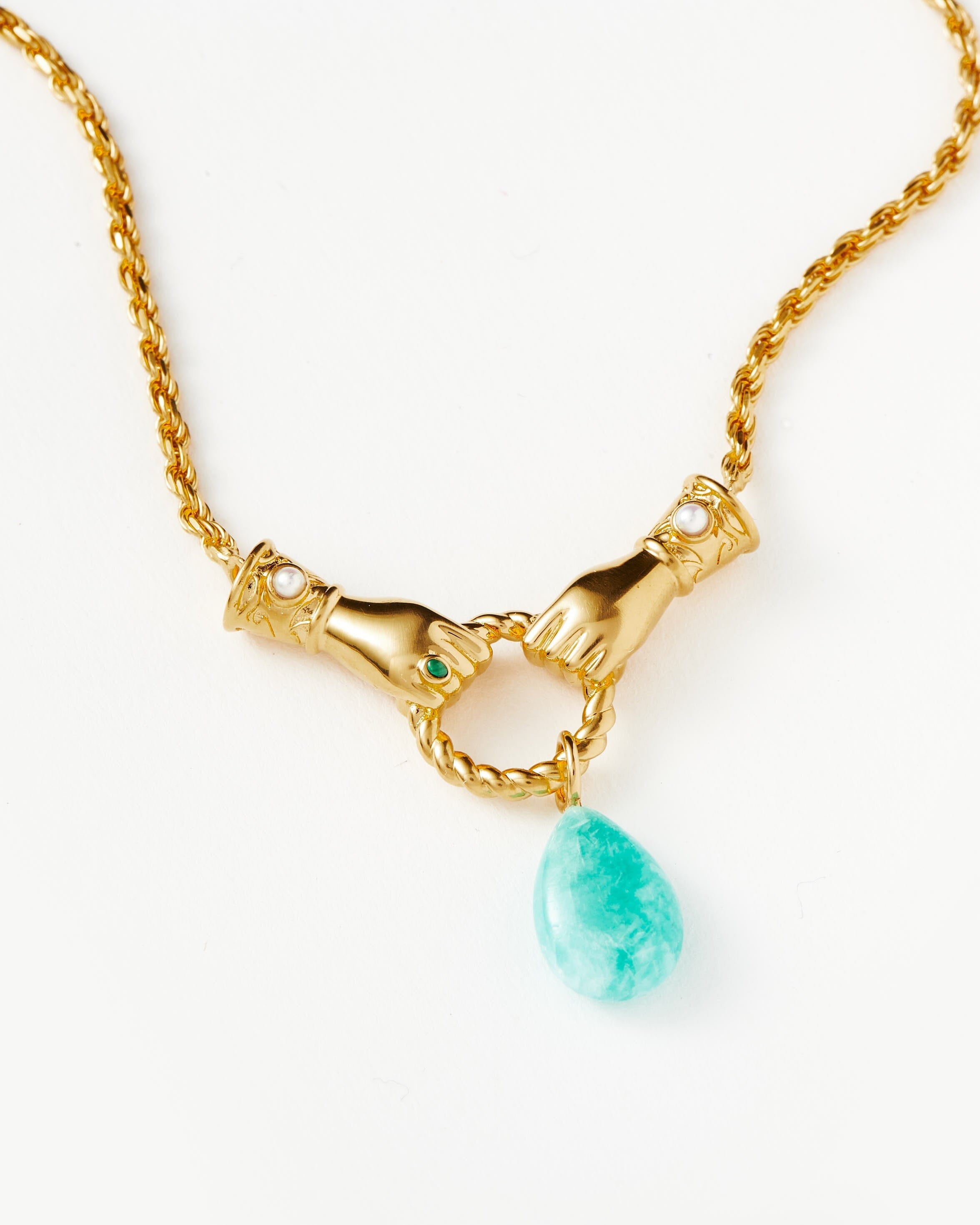 Harris Reed In Good Hands Drop Pendant Necklace | 18ct Gold Plated/Amazonite & Pearl Necklaces Missoma 