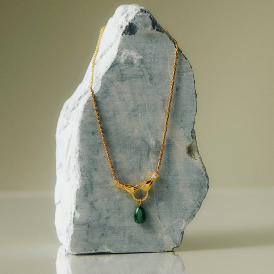 Harris Reed In Good Hands Drop Pendant Necklace | 18ct Gold Plated/Malachite & Pearl Necklaces Missoma 