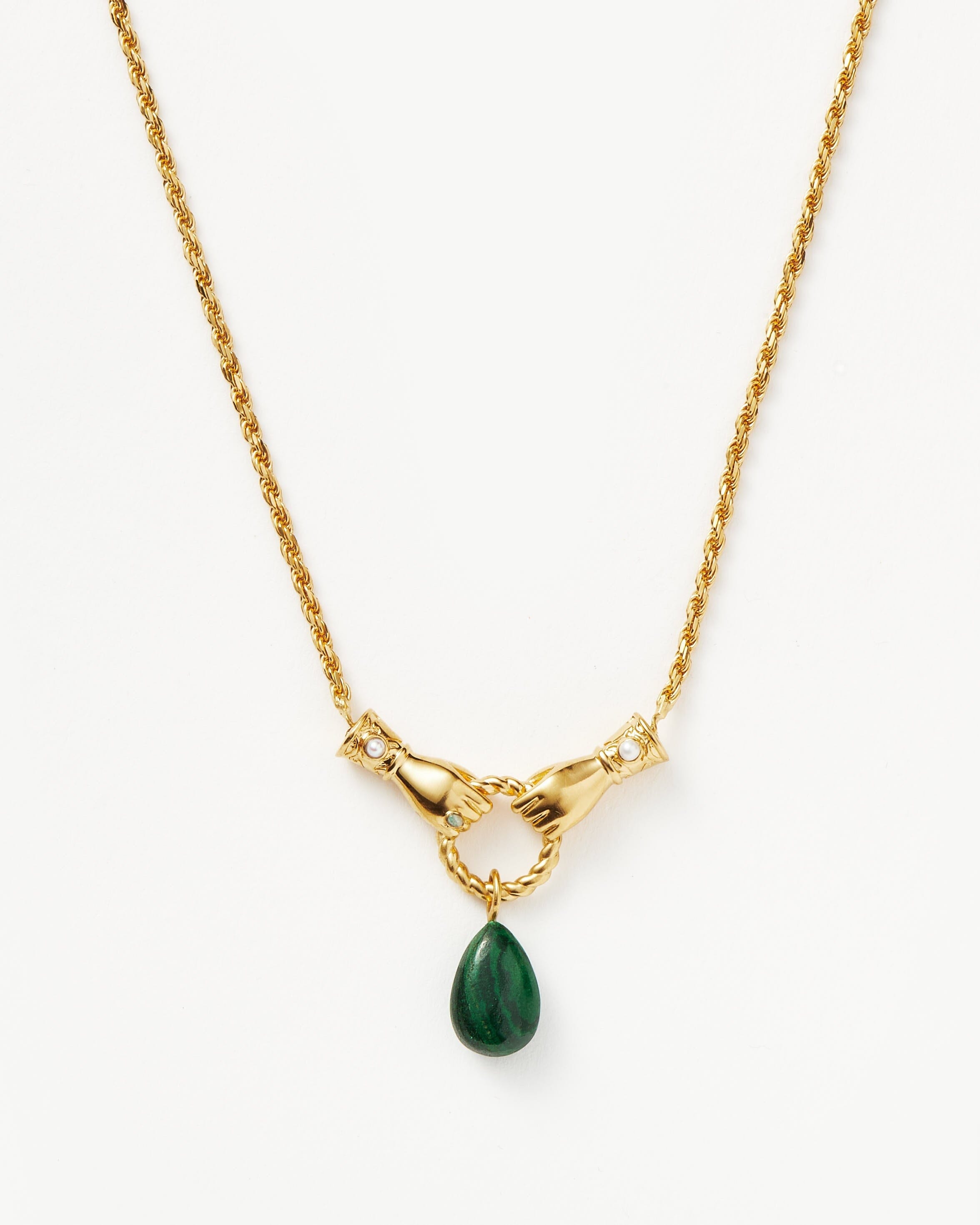 Harris Reed In Good Hands Drop Pendant Necklace | 18ct Gold Plated/Malachite & Pearl Necklaces Missoma