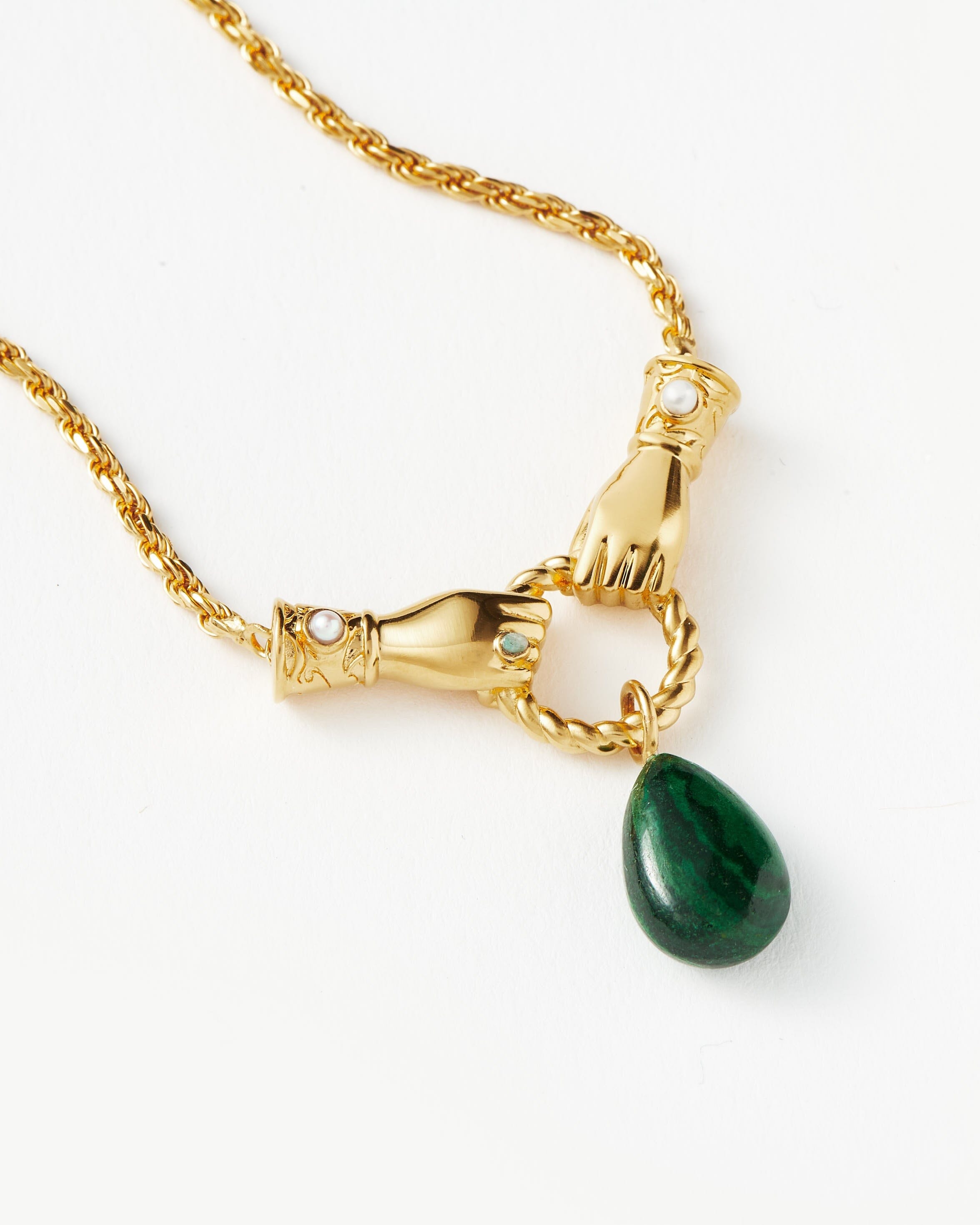 Harris Reed In Good Hands Drop Pendant Necklace | 18ct Gold Plated/Malachite & Pearl Necklaces Missoma 
