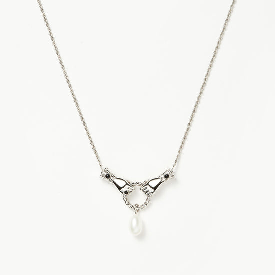 Harris Reed In Good Hands Drop Pendant Necklace | Silver Plated/Pearl & Black Onyx Necklaces Missoma 