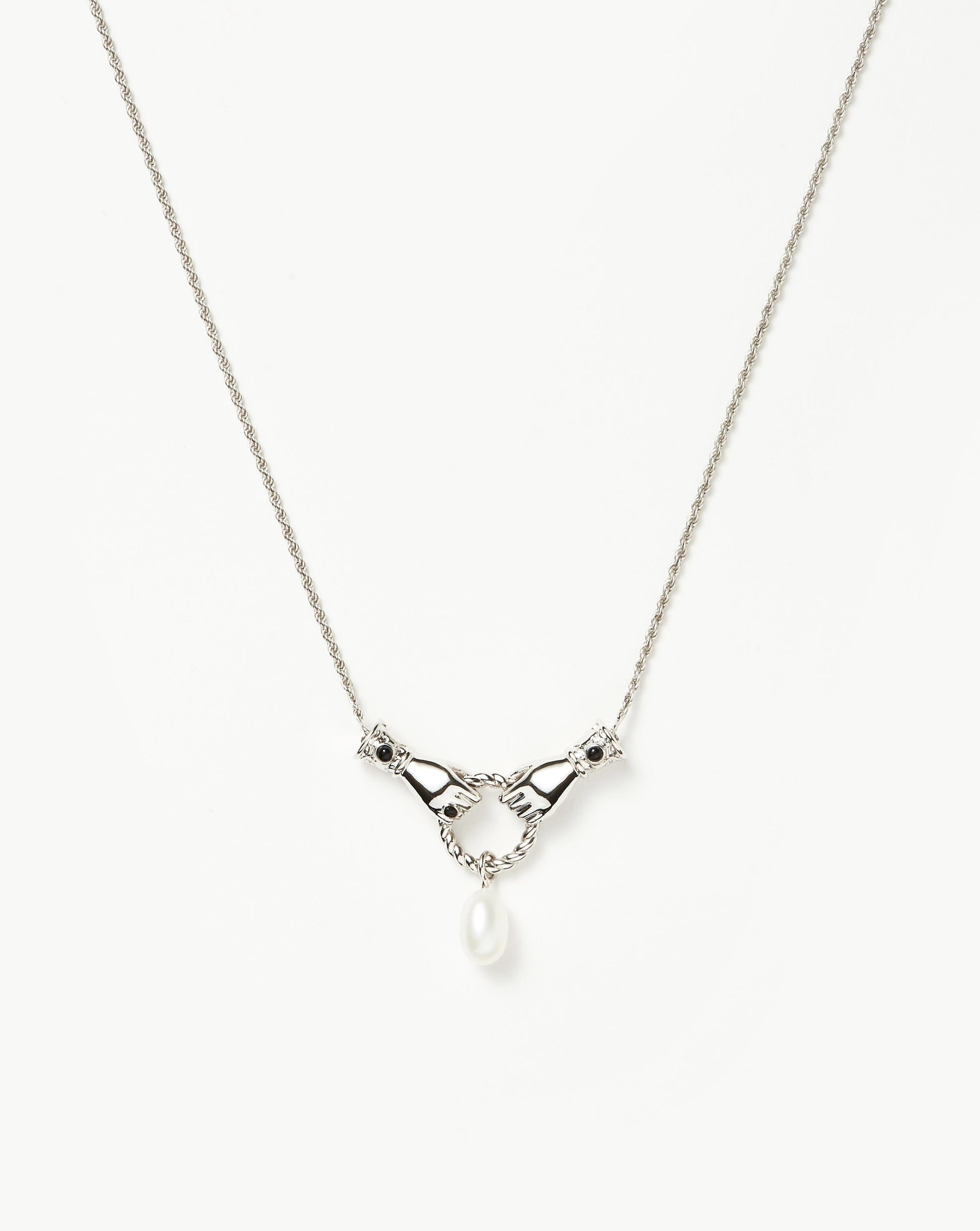 Harris Reed In Good Hands Drop Pendant Necklace | Silver Plated/Pearl & Black Onyx Necklaces Missoma 