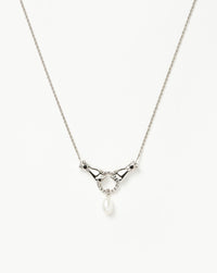 Harris Reed In Good Hands Drop Pendant Necklace | Silver Plated/Pearl & Black Onyx Necklaces Missoma 