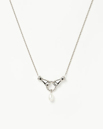 Harris Reed In Good Hands Drop Pendant Necklace | Silver Plated/Pearl & Black Onyx Necklaces Missoma 