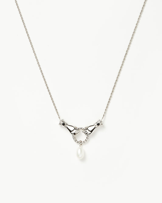 Harris Reed In Good Hands Drop Pendant Necklace | Silver Plated/Pearl & Black Onyx Necklaces Missoma 